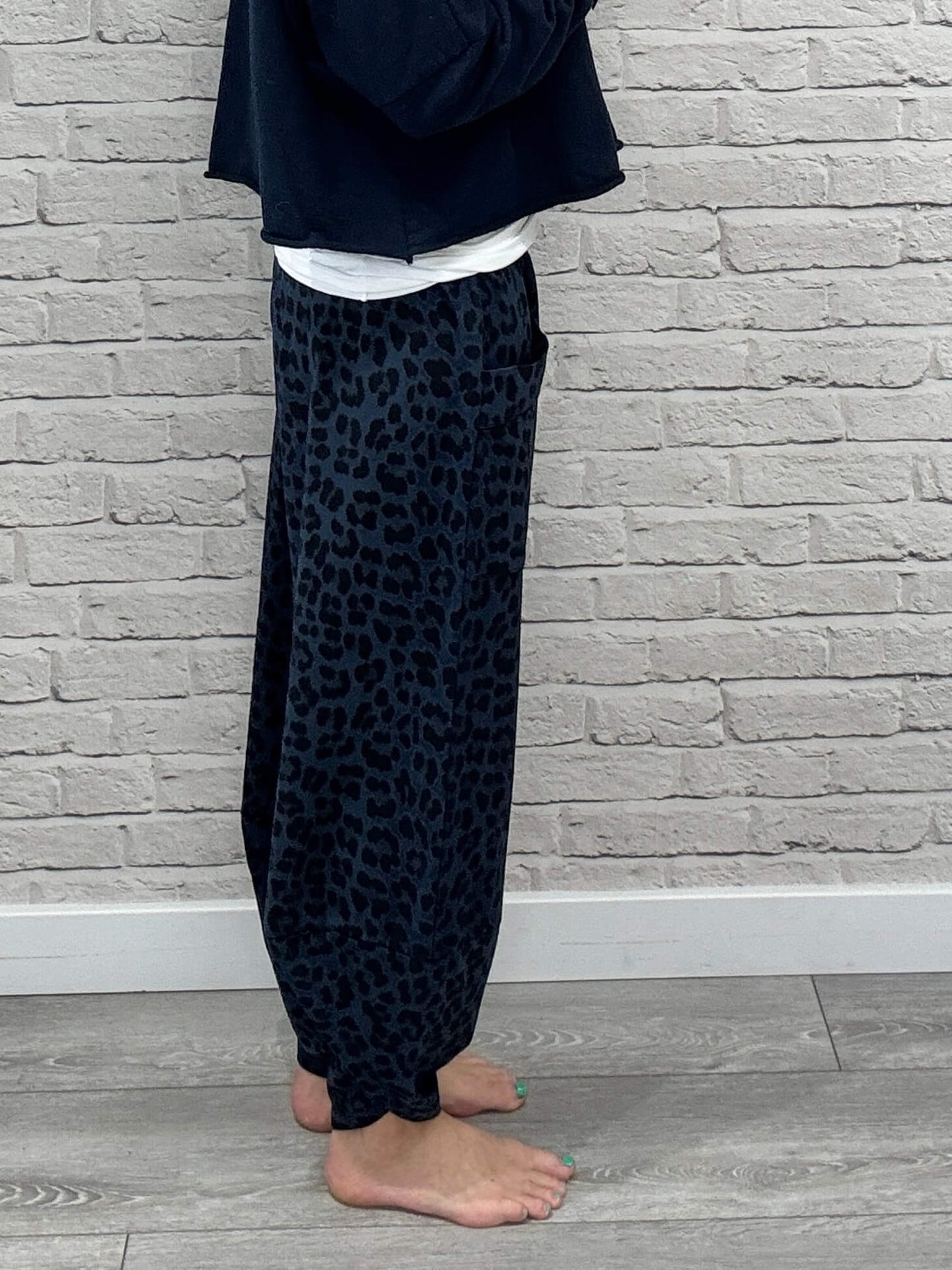 Barrel Slouch Pants | Navy Leopard