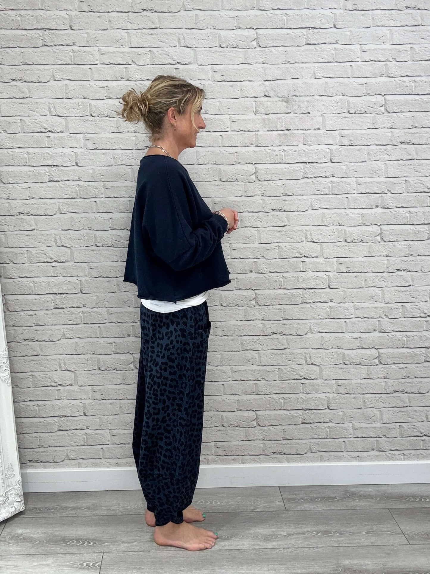 Barrel Slouch Pants | Navy Leopard