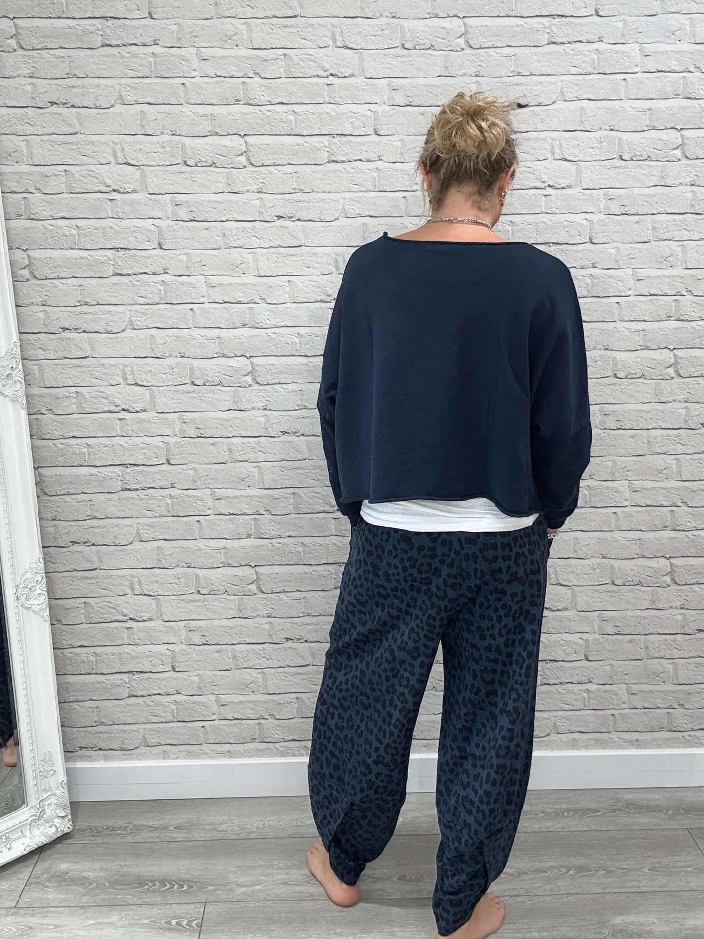 Barrel Slouch Pants | Navy Leopard