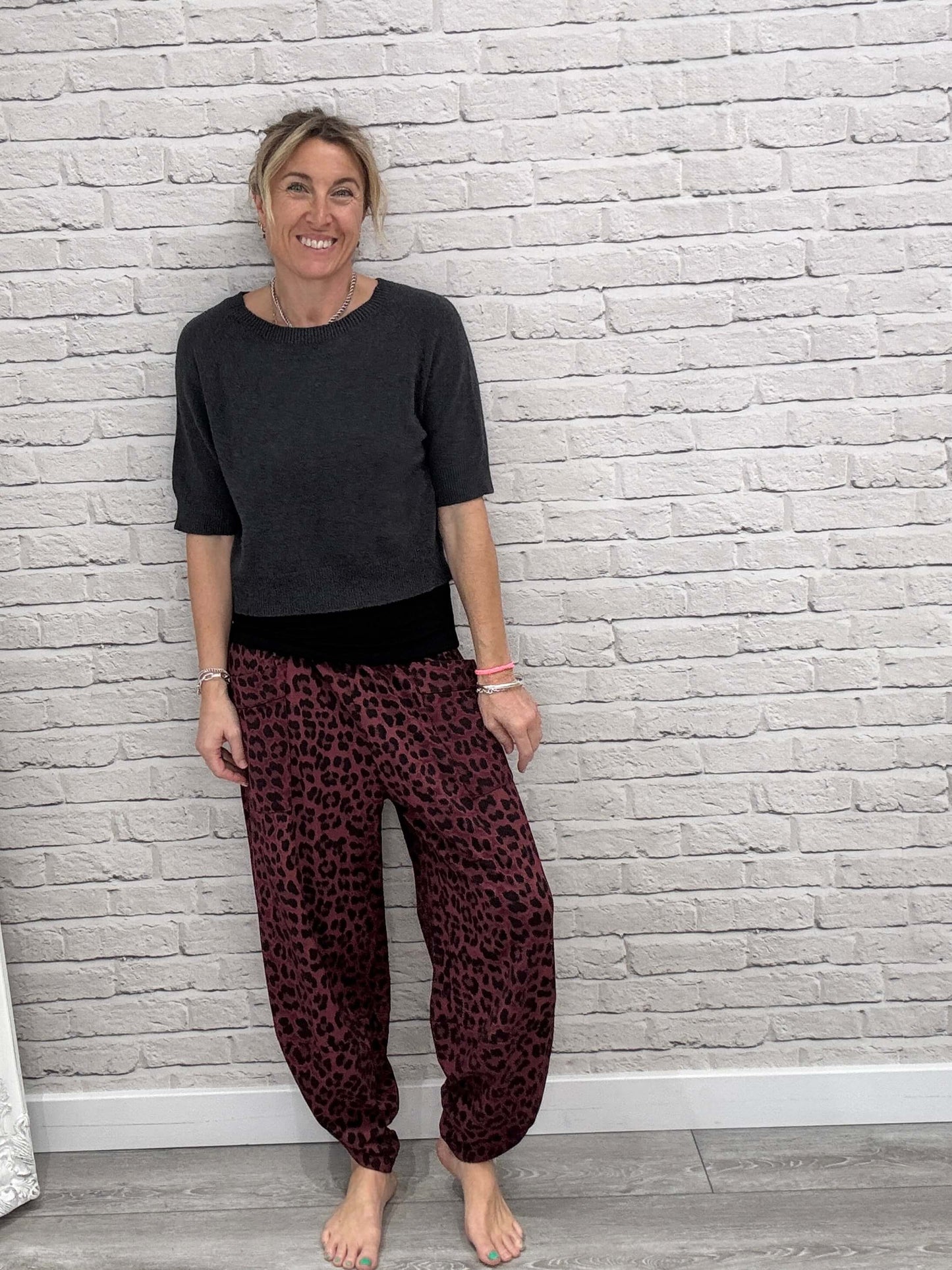 Barrel Slouch Pants | Merlot Leopard (NEW)