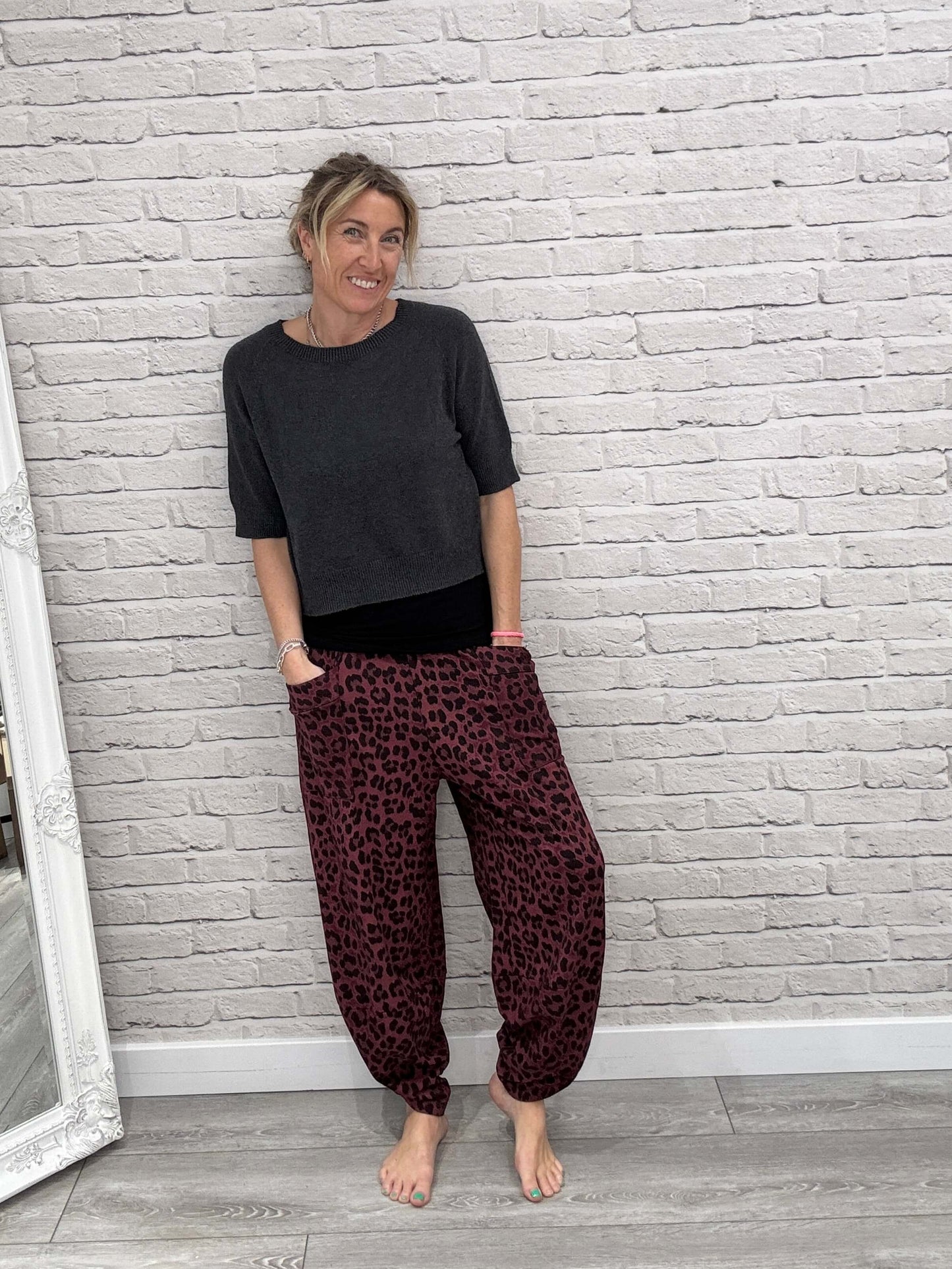 Barrel Slouch Pants | Merlot Leopard (NEW)