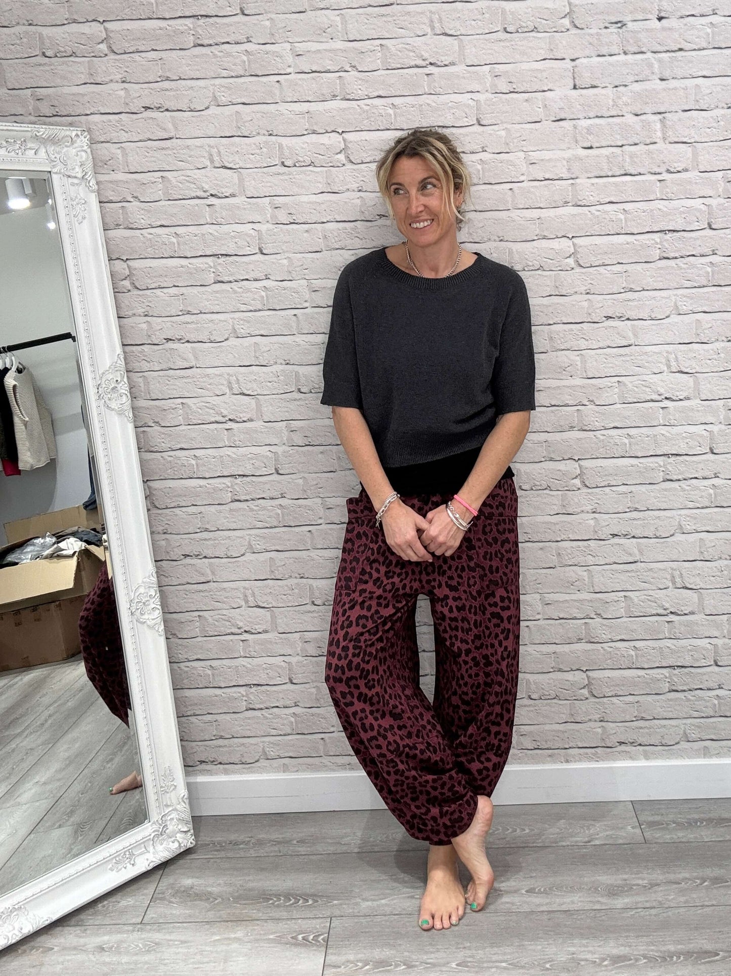 Barrel Slouch Pants | Merlot Leopard (NEW)