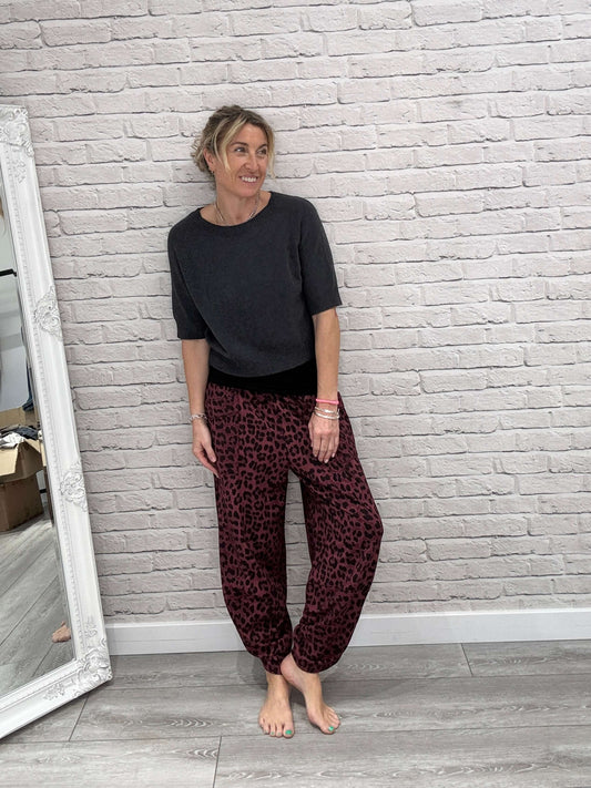Barrel Slouch Pants | Merlot Leopard (NEW)