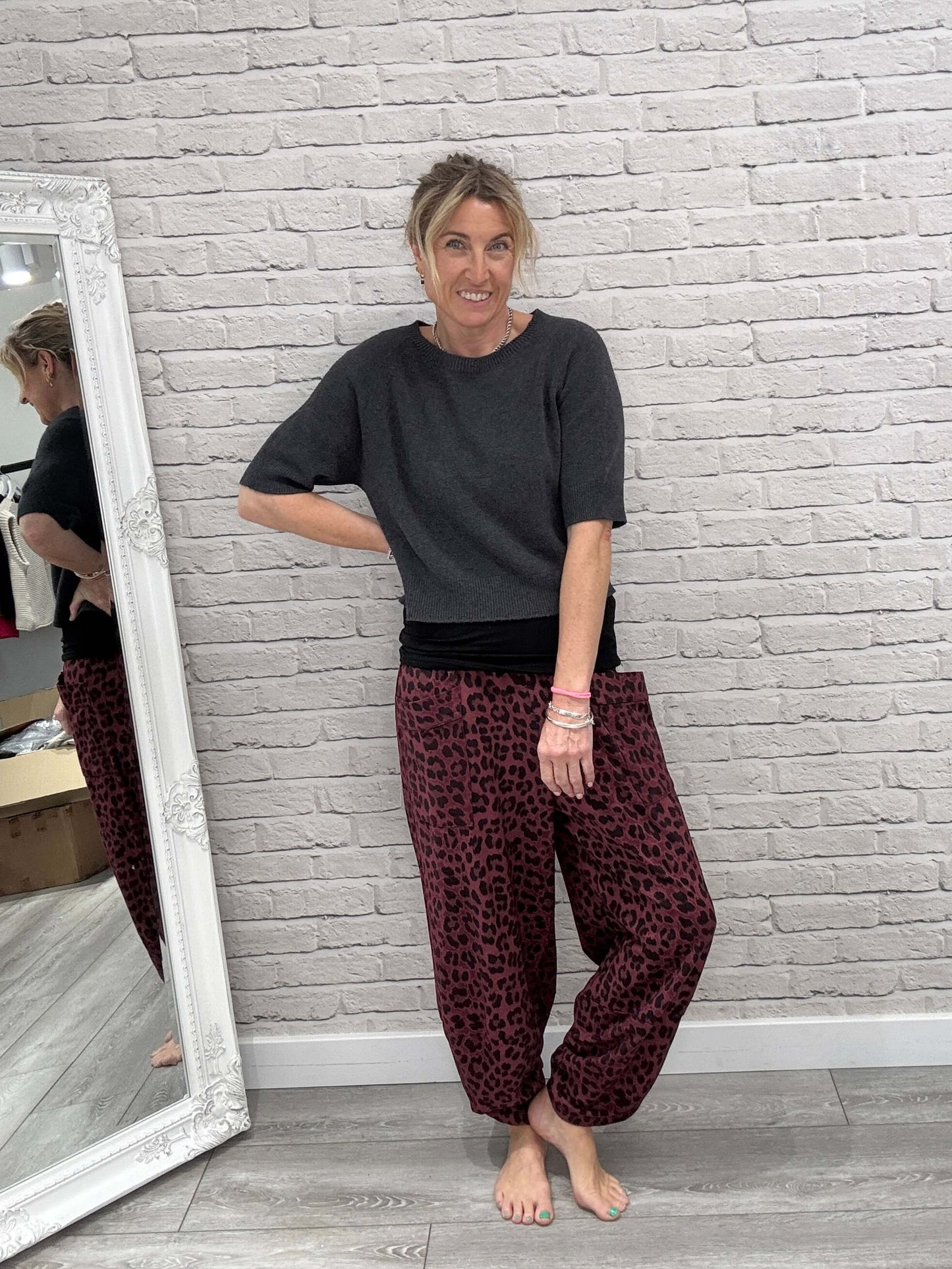 Barrel Slouch Pants | Merlot Leopard (NEW)