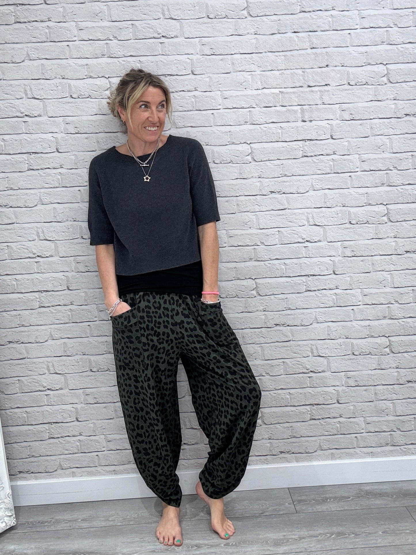 Barrel Slouch Pants | Dark Green Leopard (NEW)