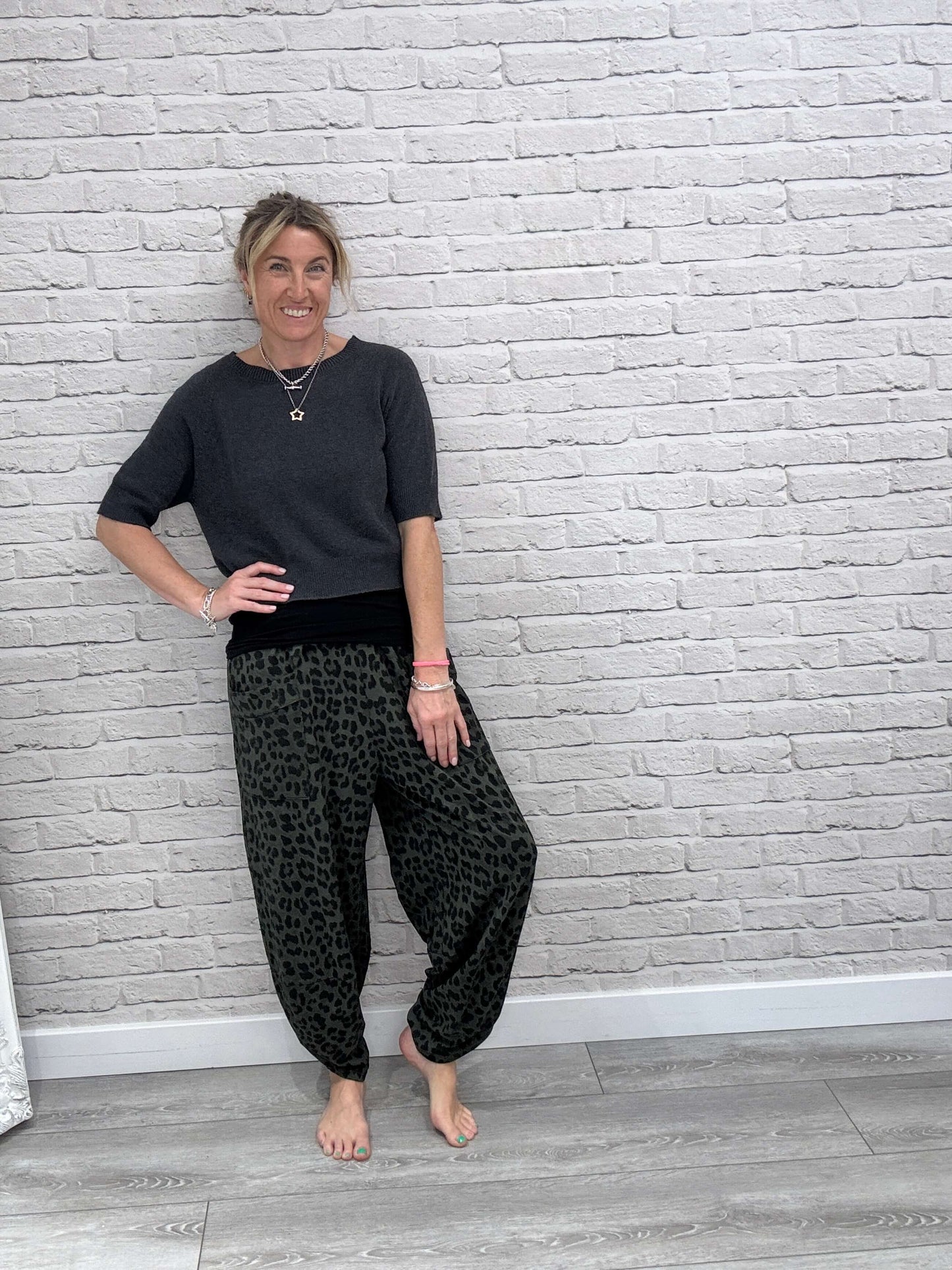 Barrel Slouch Pants | Dark Green Leopard (NEW)