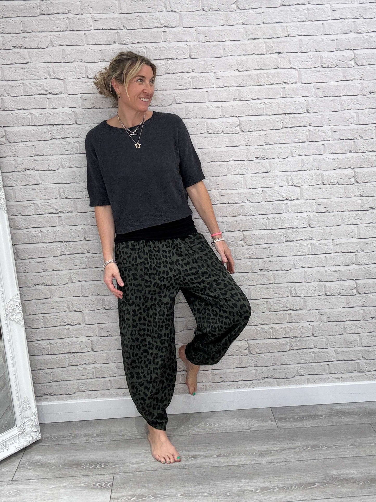 Barrel Slouch Pants | Dark Green Leopard (NEW)