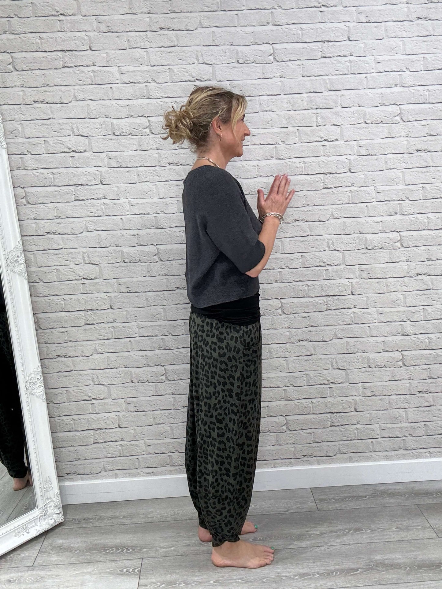 Barrel Slouch Pants | Dark Green Leopard (NEW)