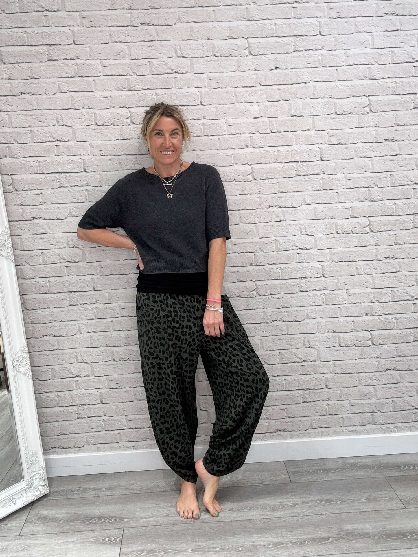 Barrel Slouch Pants | Dark Green Leopard (NEW)