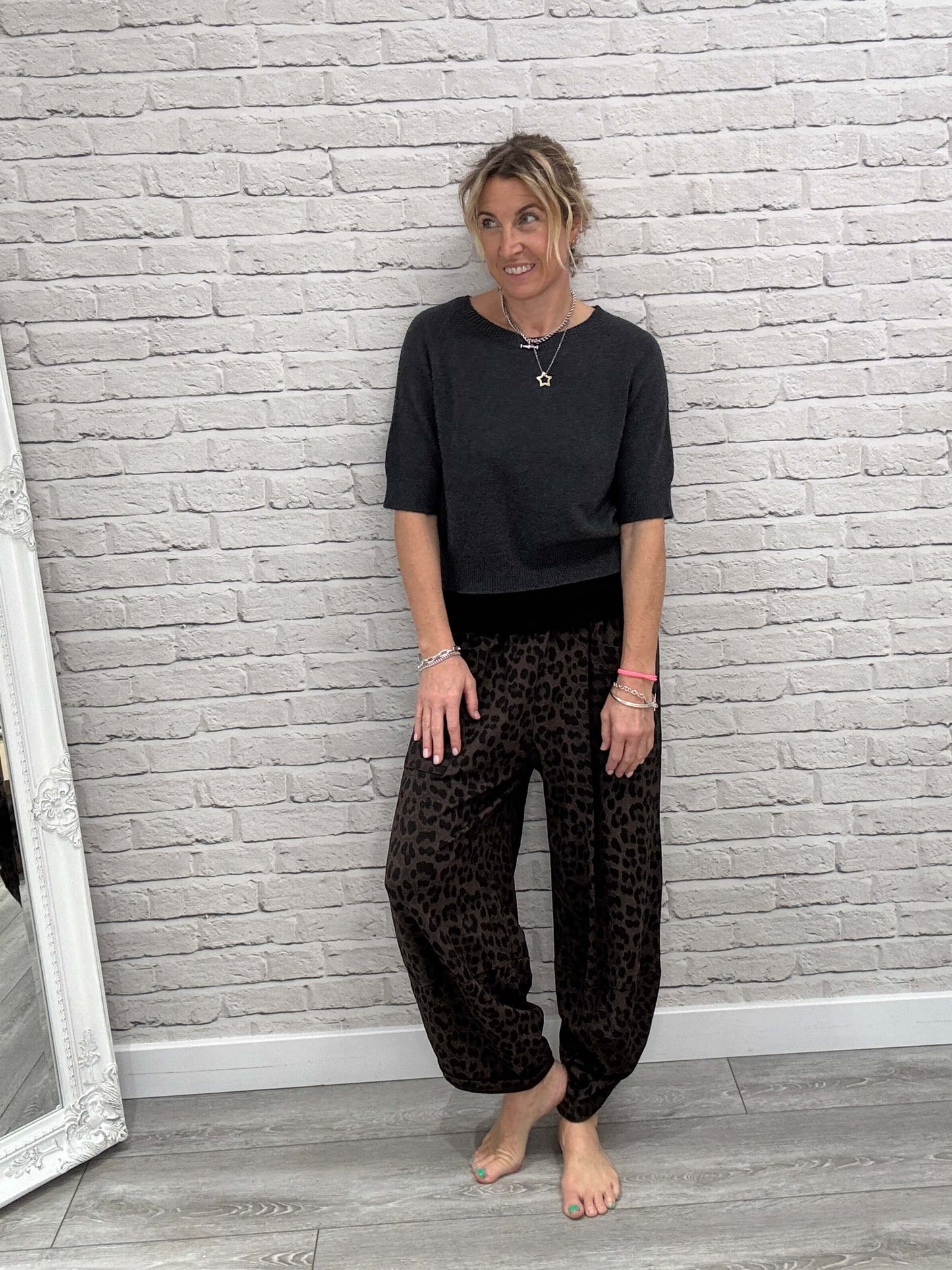 Barrel Slouch Pants | Chocolate Leopard (NEW)