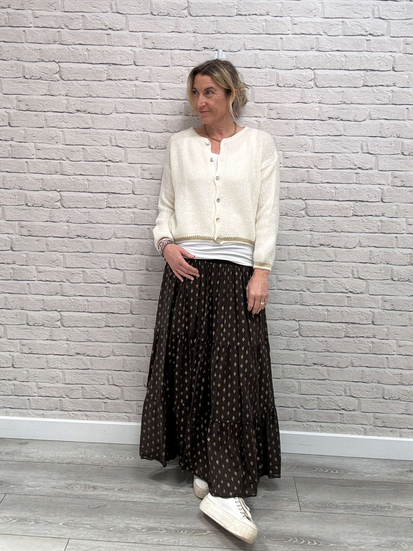 Long Sleeve Hamptons Cardigan | Cream & Gold (NEW)