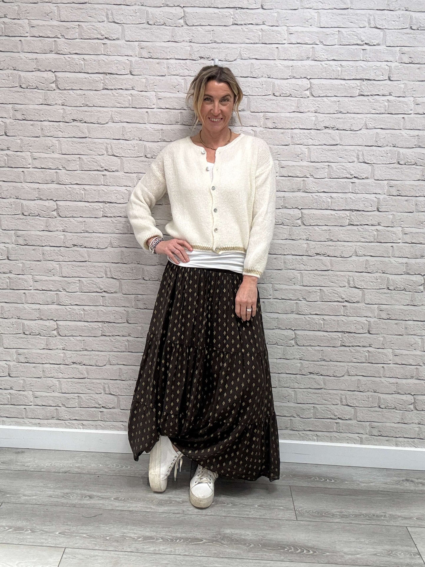 Long Sleeve Hamptons Cardigan | Cream & Gold (NEW)