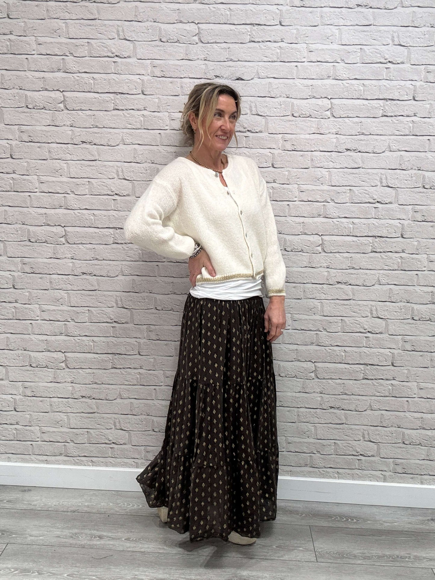 Long Sleeve Hamptons Cardigan | Cream & Gold (NEW)