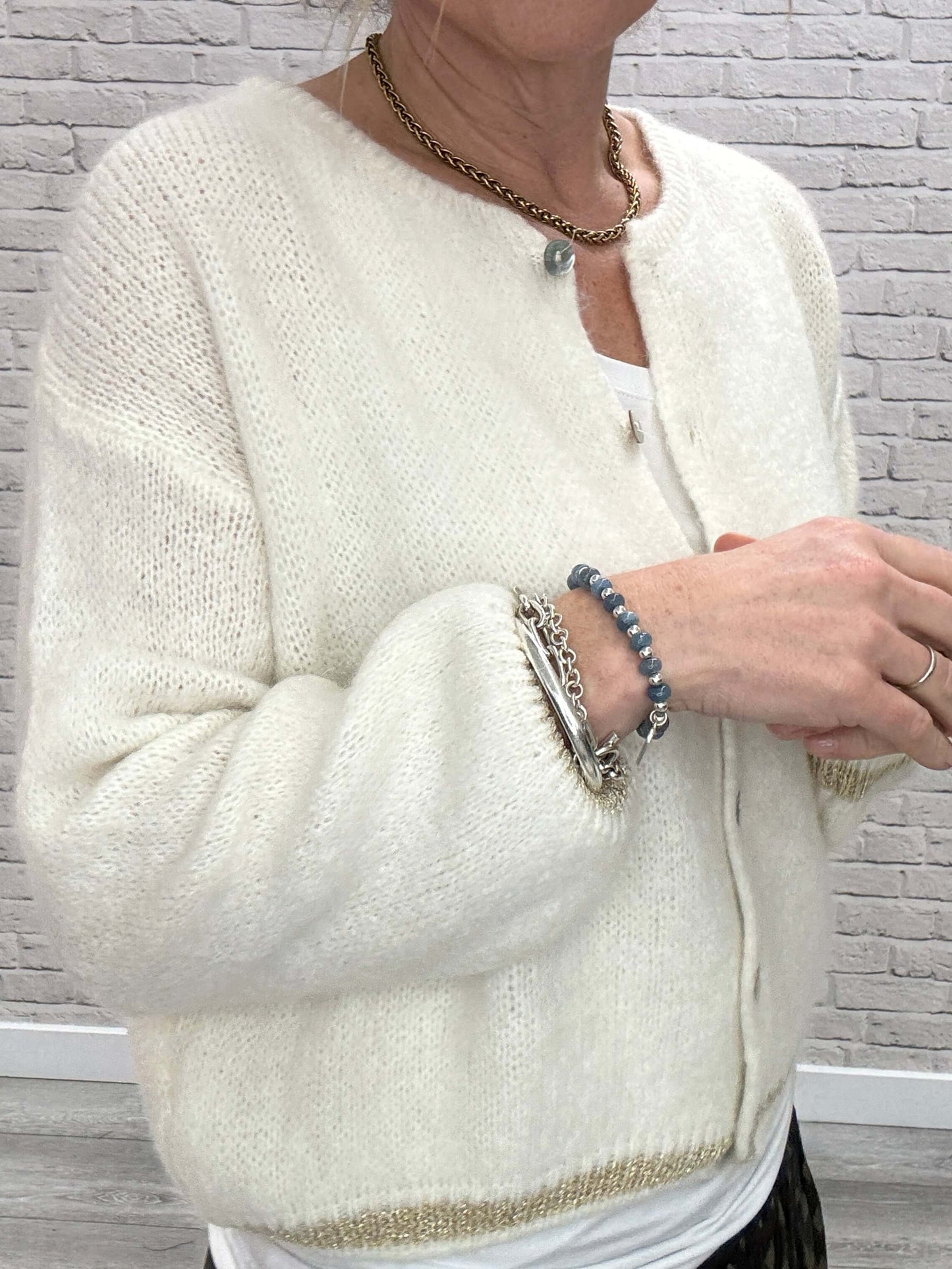 Long Sleeve Hamptons Cardigan | Cream & Gold (NEW)