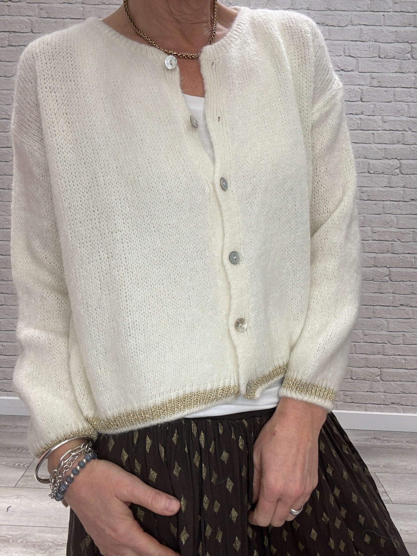 Long Sleeve Hamptons Cardigan | Cream & Gold (NEW)
