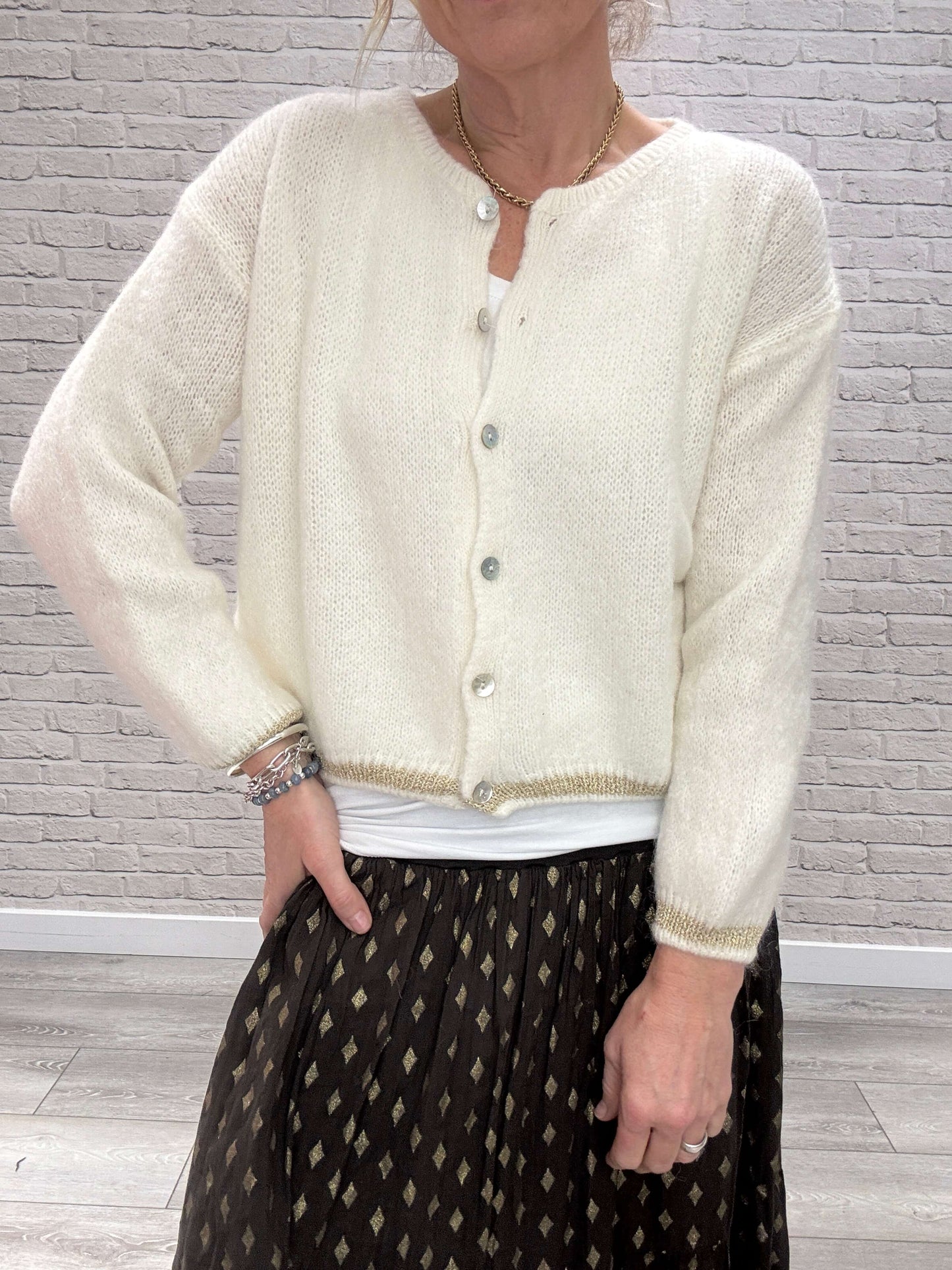 Long Sleeve Hamptons Cardigan | Cream & Gold (NEW)