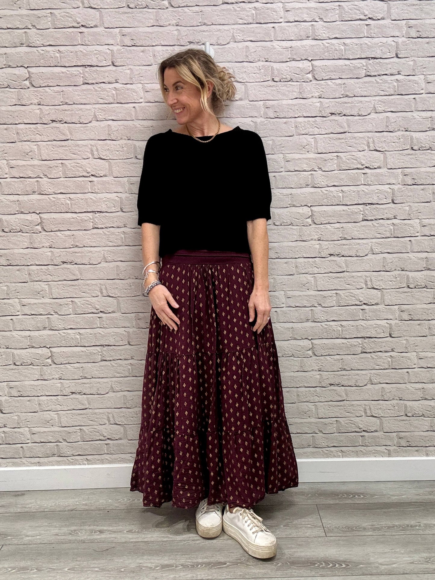Merlot & Gold Maxi Skirt (NEW)