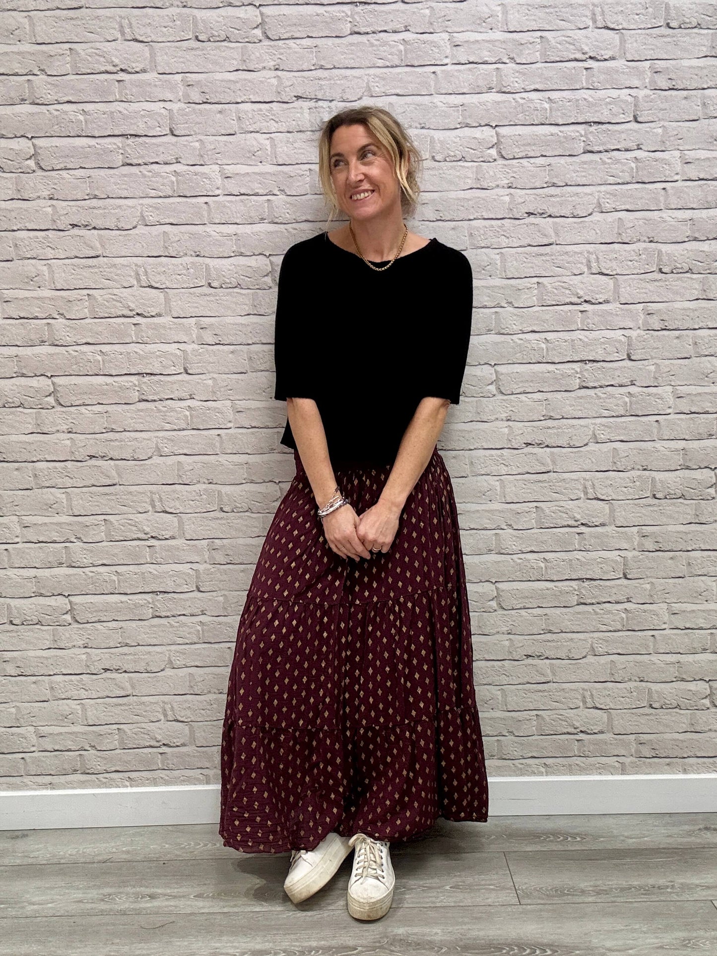 Merlot & Gold Maxi Skirt (NEW)