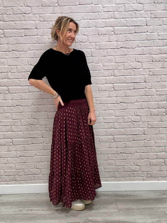 Merlot & Gold Maxi Skirt (NEW)
