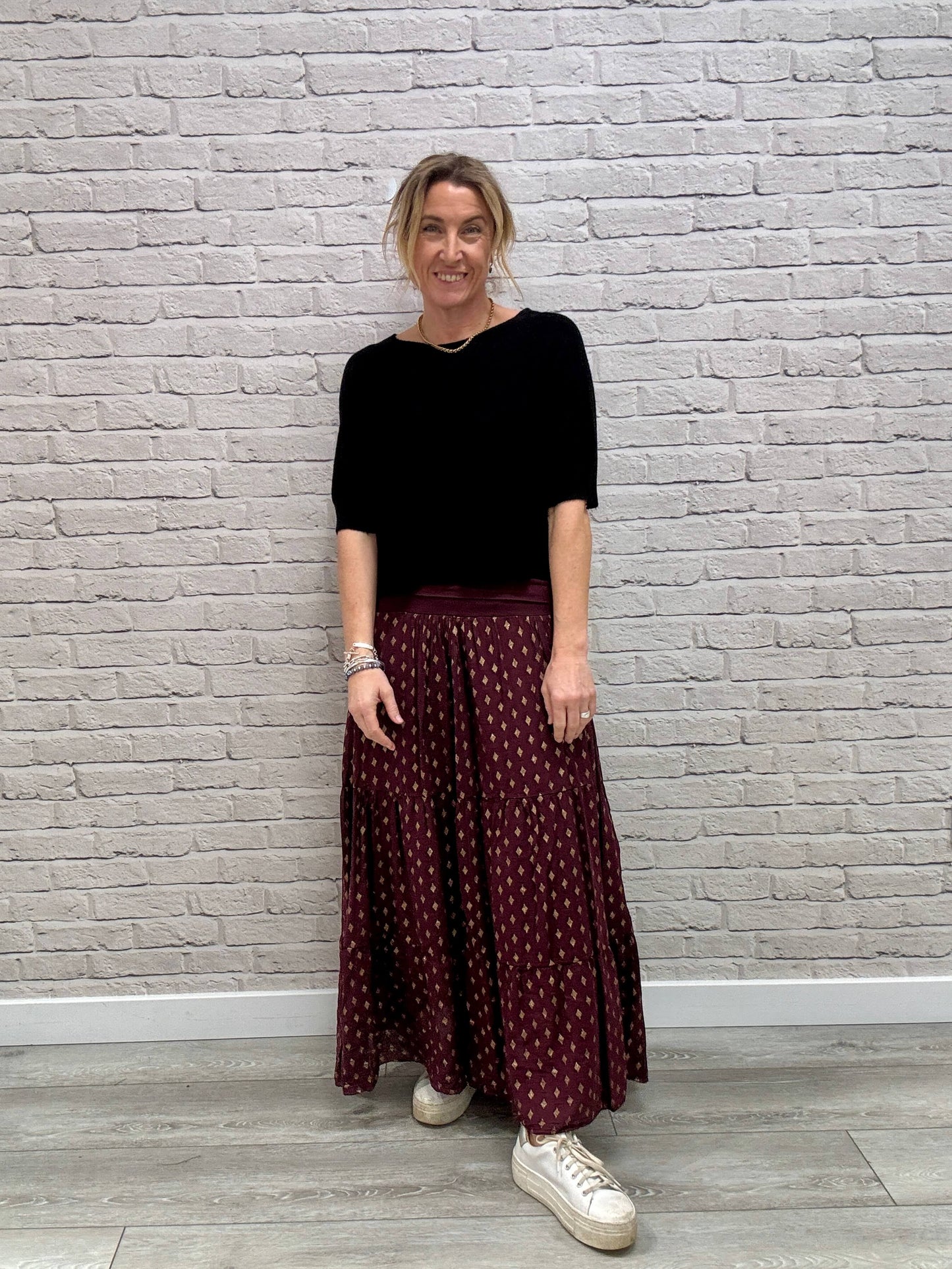 Merlot & Gold Maxi Skirt (NEW)
