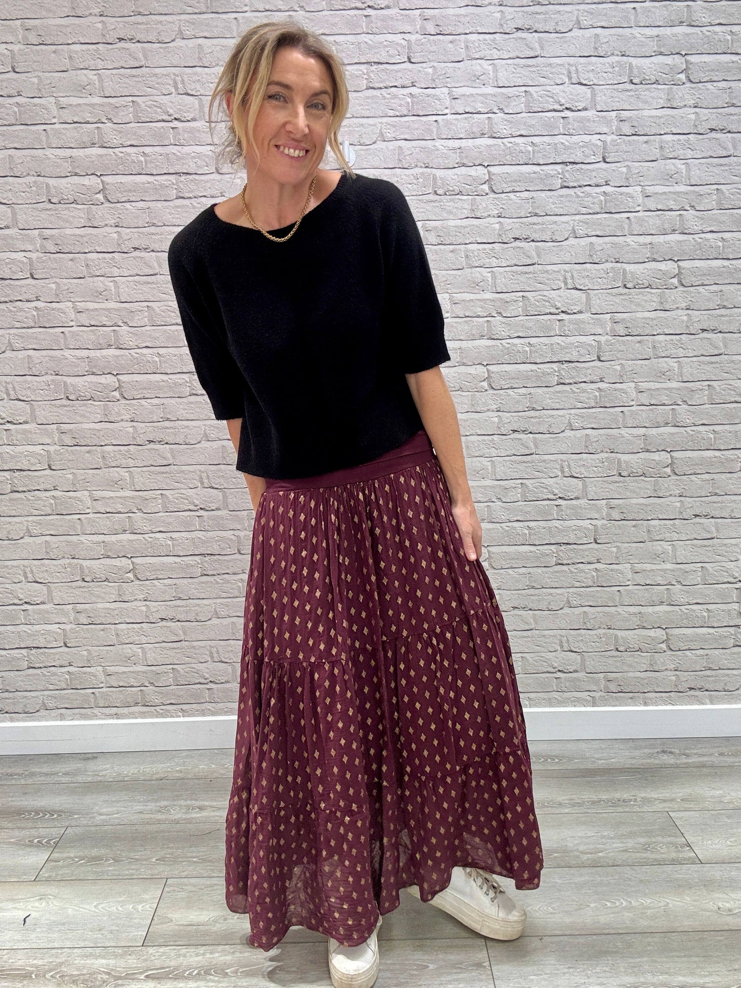 Merlot & Gold Maxi Skirt (NEW)