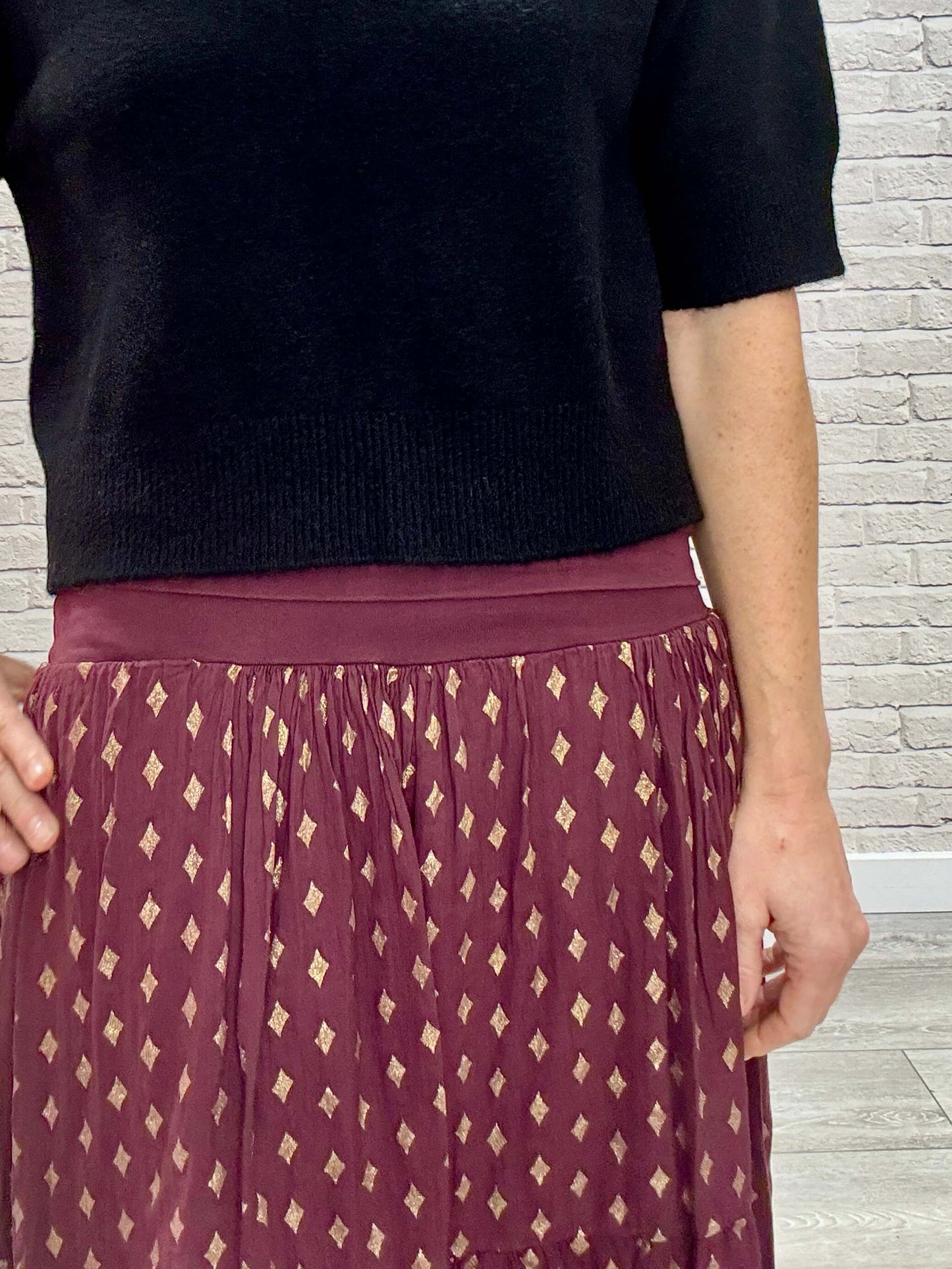 Merlot & Gold Maxi Skirt (NEW)