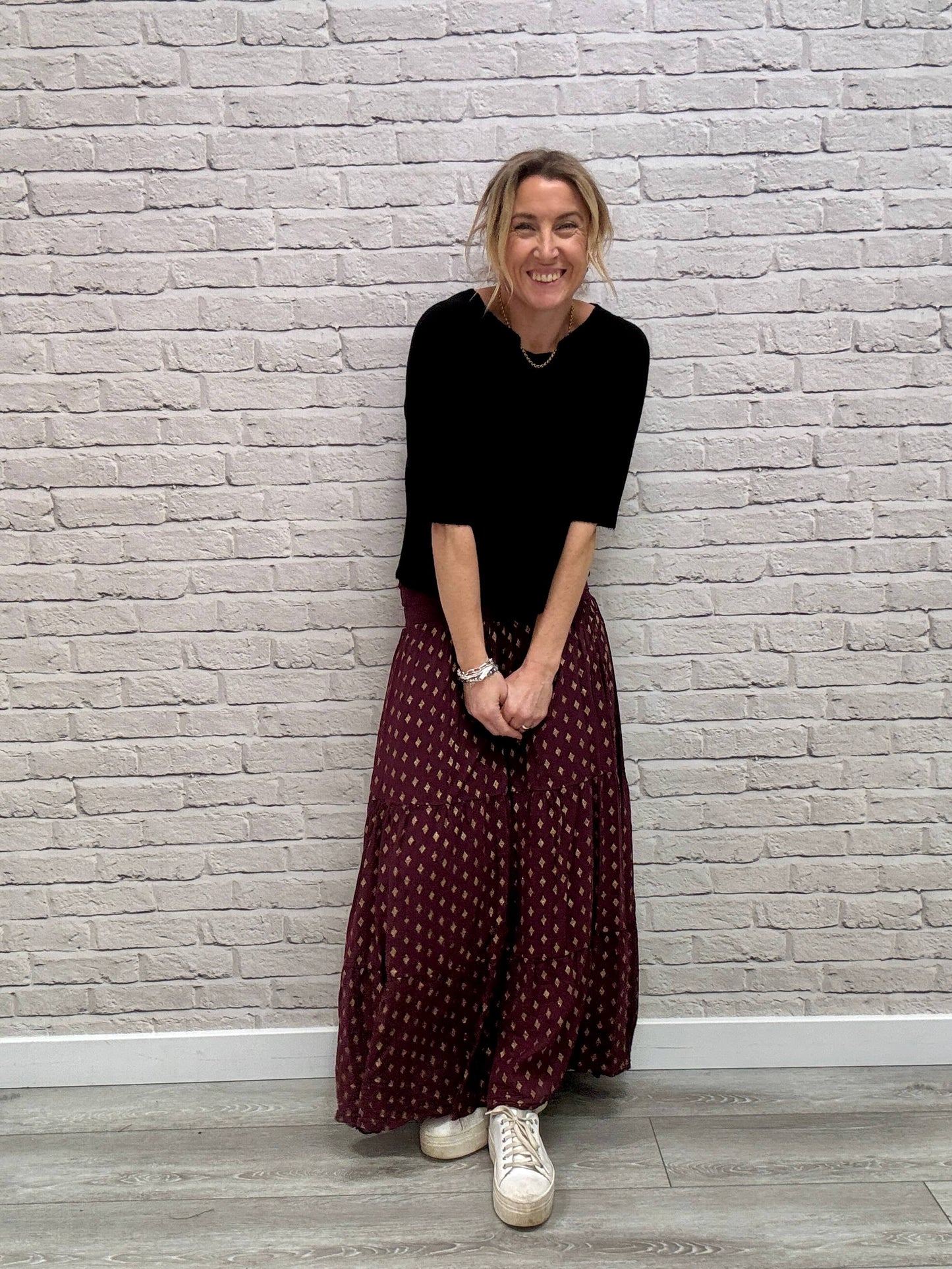 Merlot & Gold Maxi Skirt (NEW)