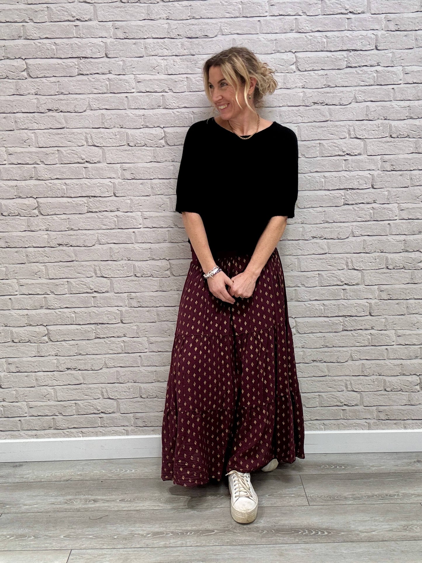 Merlot & Gold Maxi Skirt (NEW)