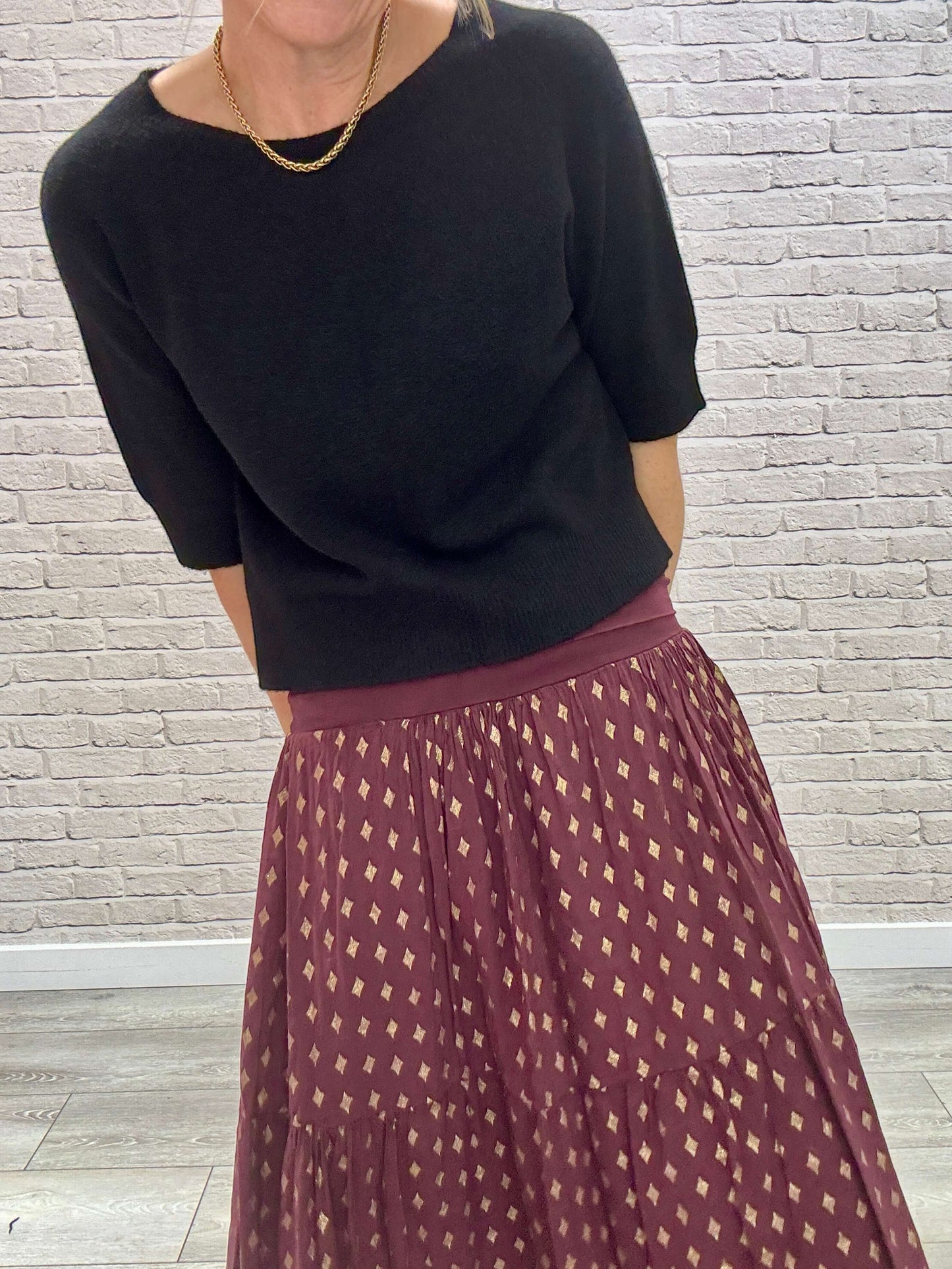 Merlot & Gold Maxi Skirt (NEW)