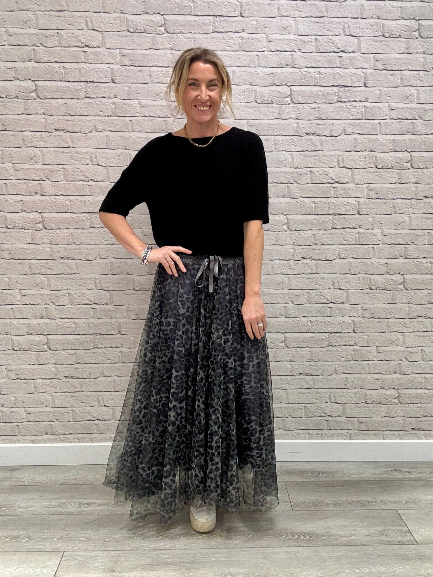 Minty Tulle Skirt | Charcoal Leopard