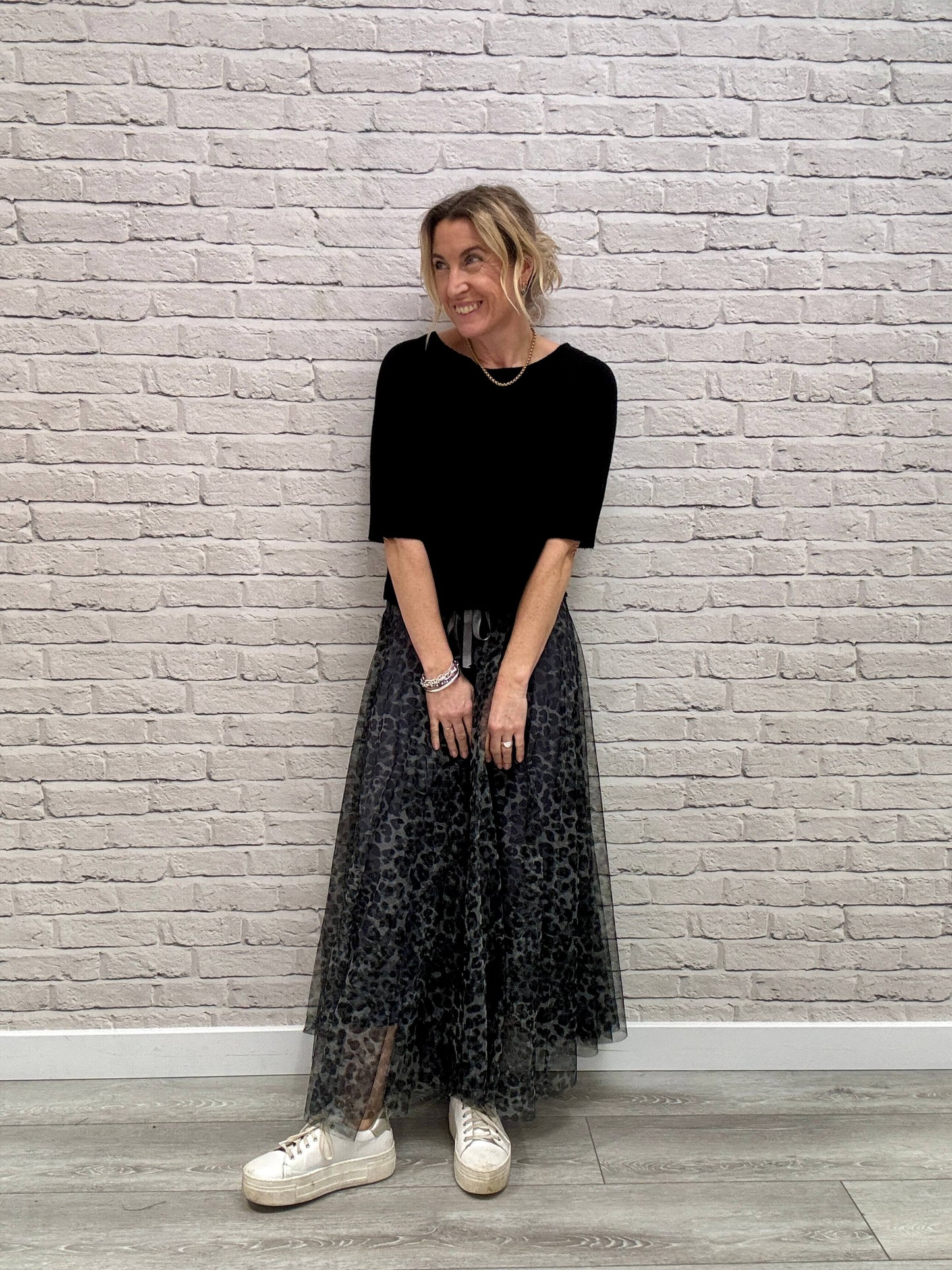 Minty Tulle Skirt | Charcoal Leopard