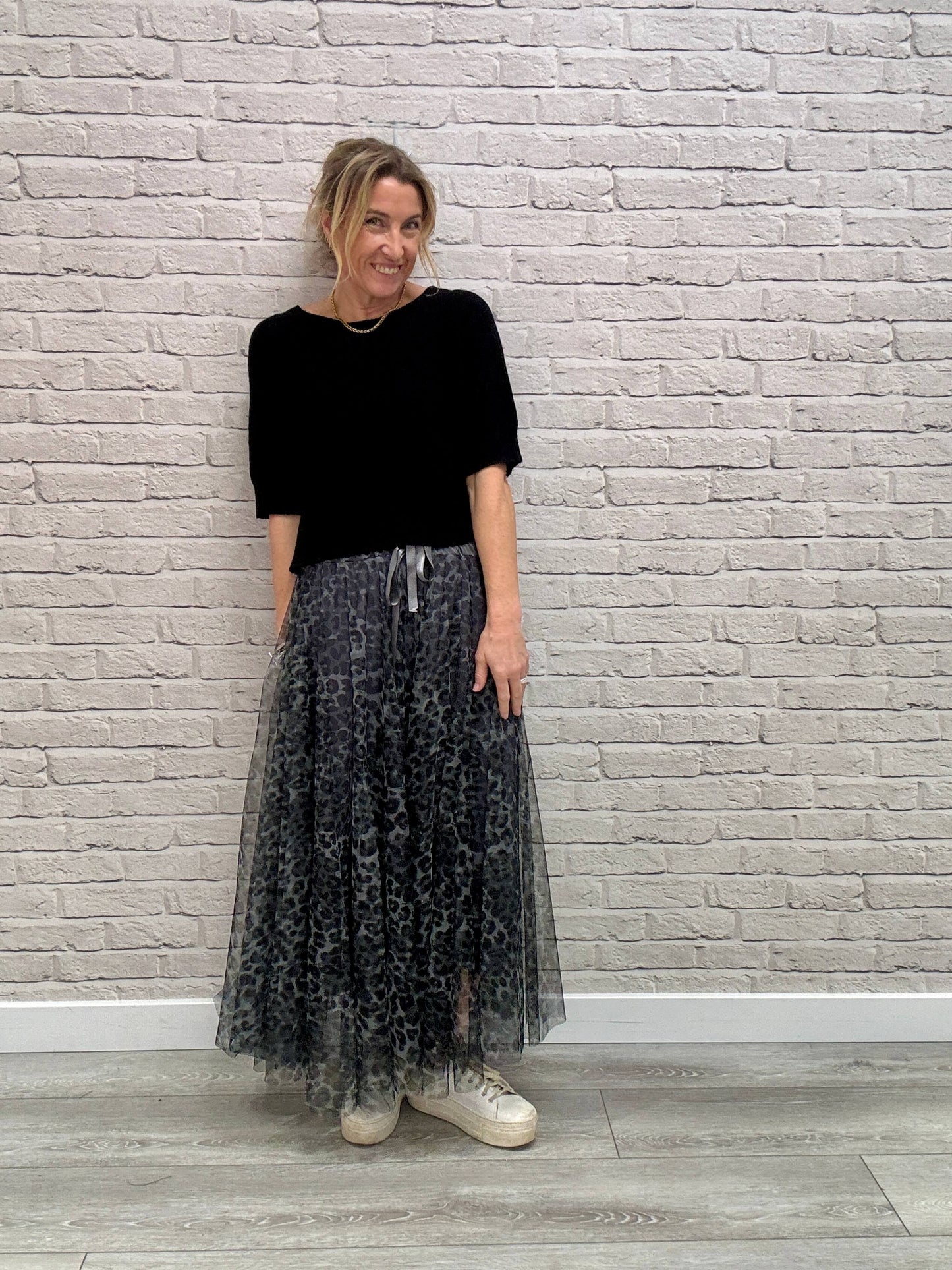 Minty Tulle Skirt | Charcoal Leopard
