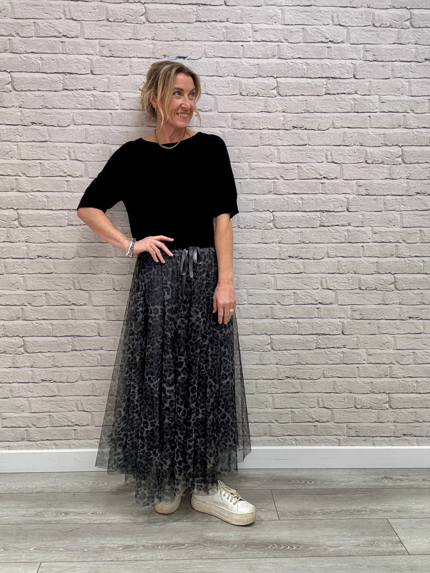 Minty Tulle Skirt | Charcoal Leopard