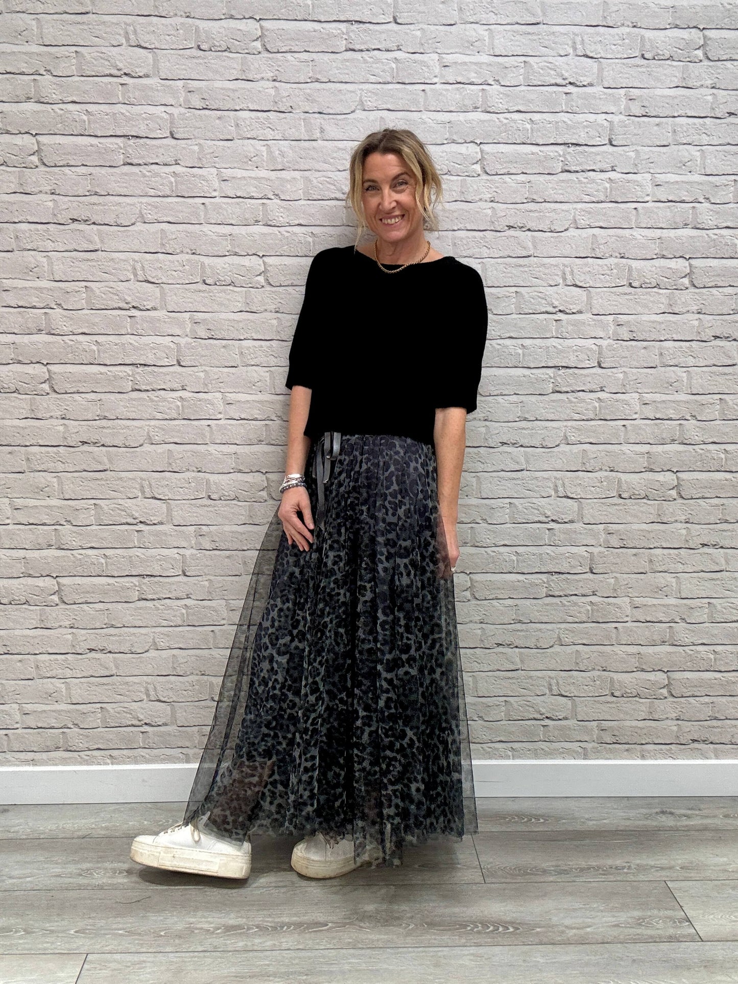 Minty Tulle Skirt | Charcoal Leopard