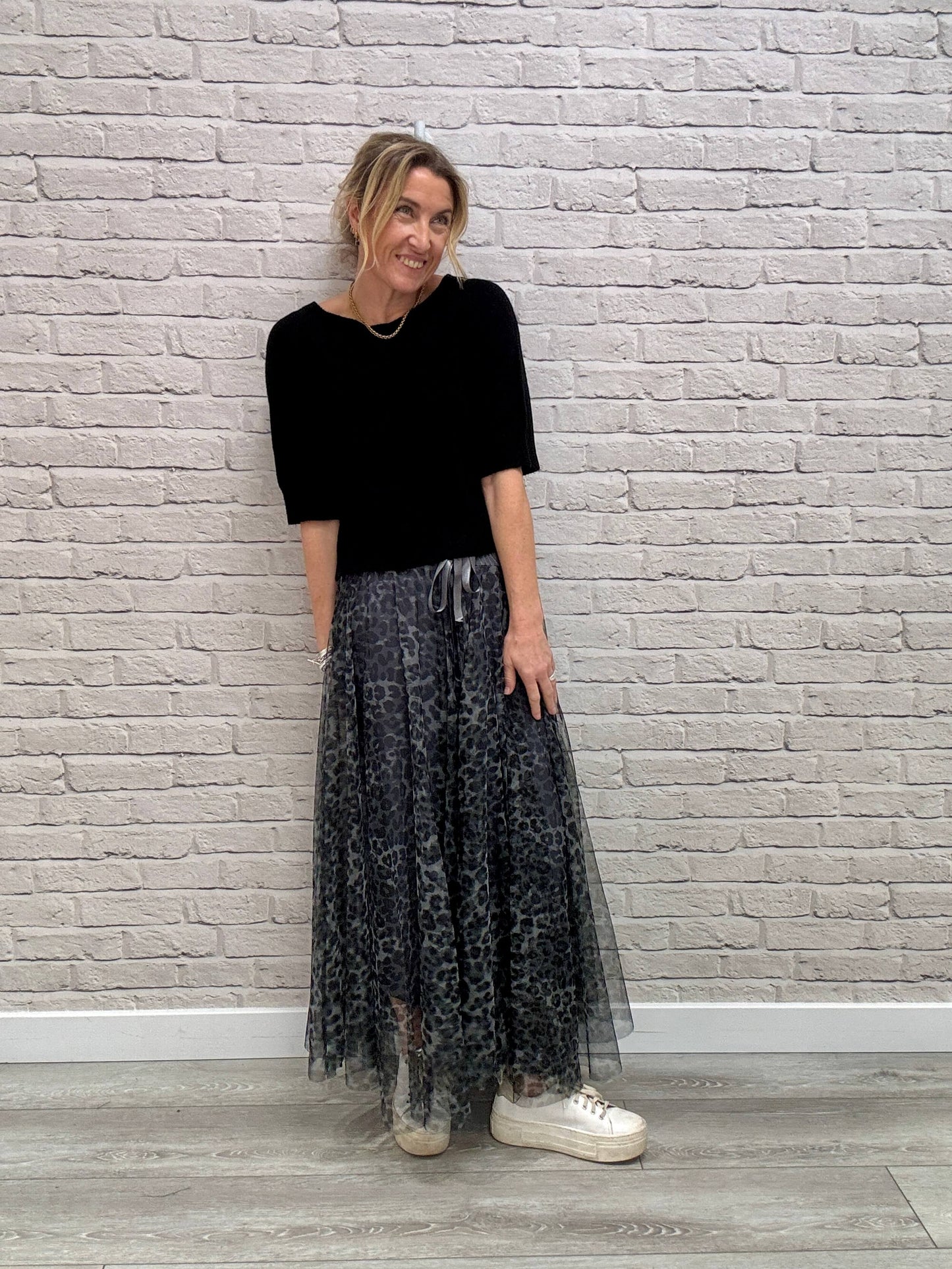 Minty Tulle Skirt | Charcoal Leopard