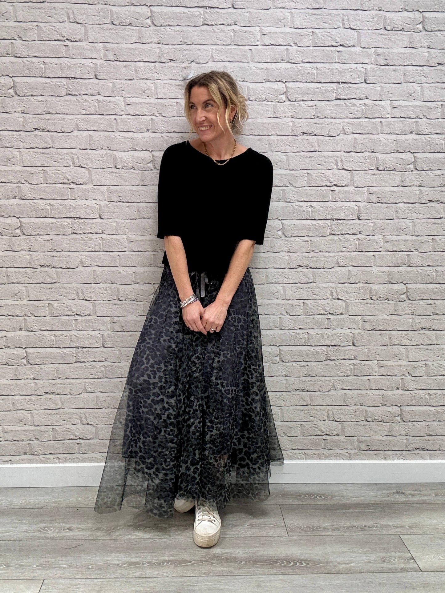 Minty Tulle Skirt | Charcoal Leopard