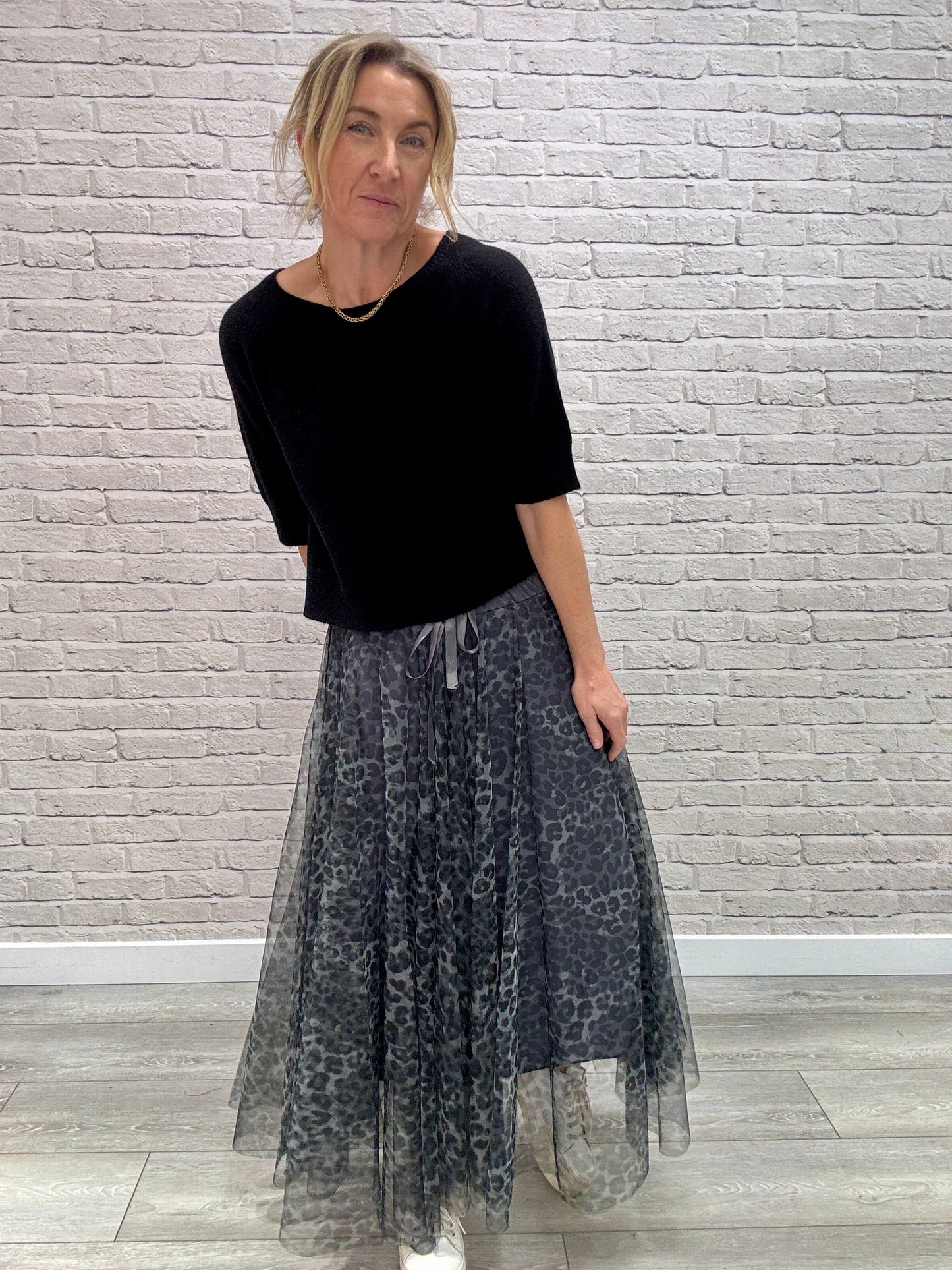 Minty Tulle Skirt | Charcoal Leopard