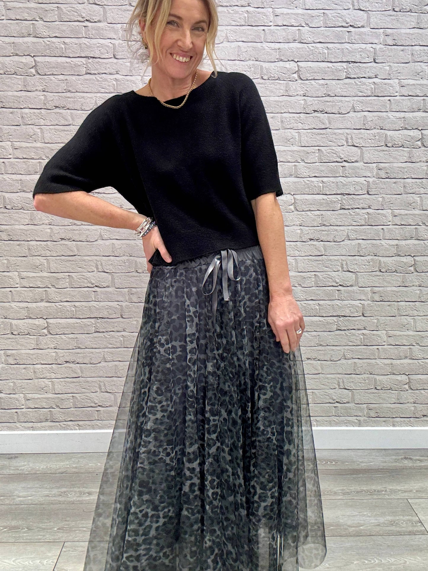 Minty Tulle Skirt | Charcoal Leopard