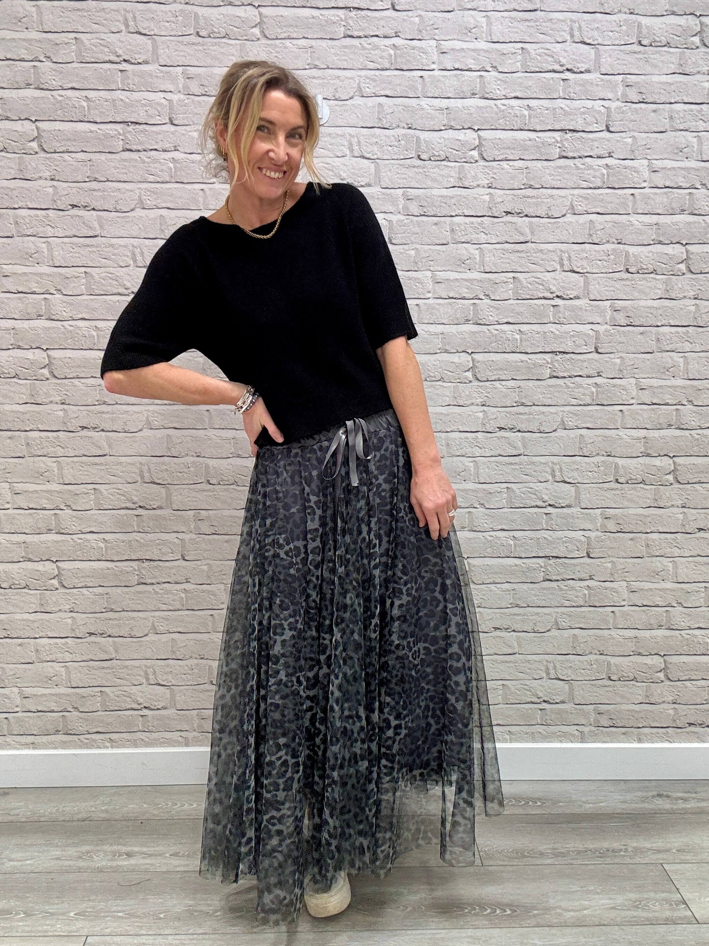 Minty Tulle Skirt | Charcoal Leopard