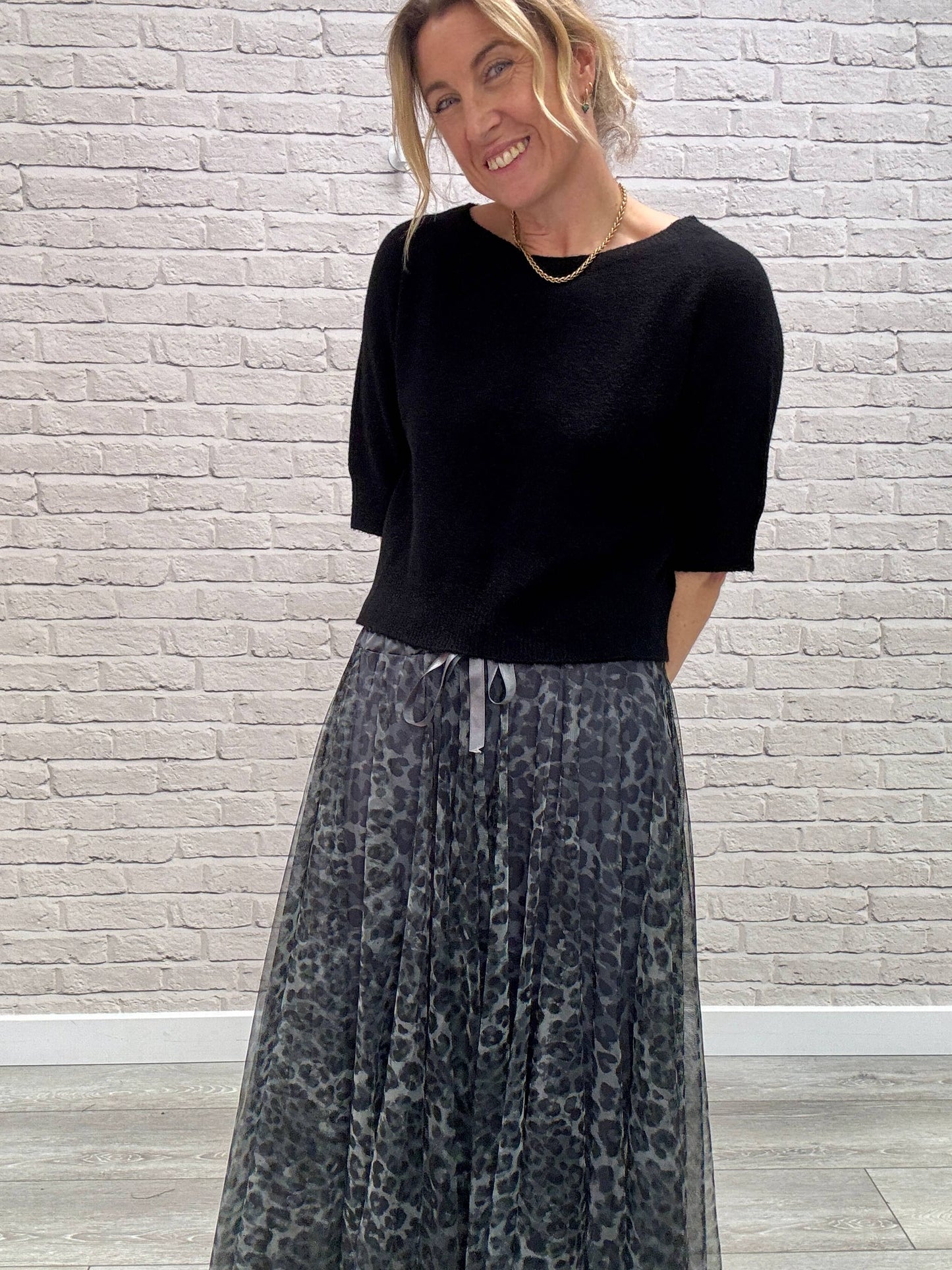 Minty Tulle Skirt | Charcoal Leopard