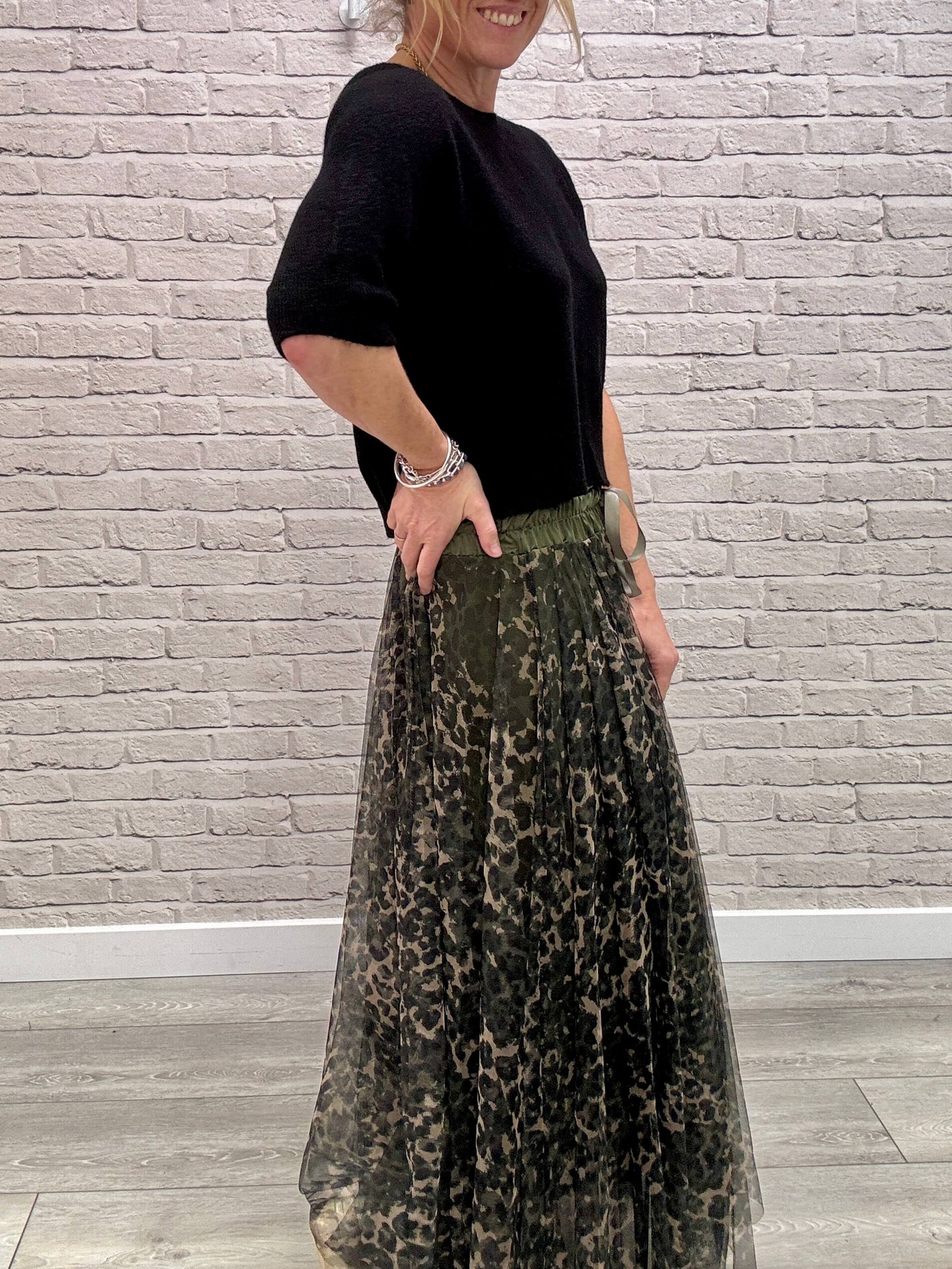 Minty Tulle Skirt | Khaki Leopard