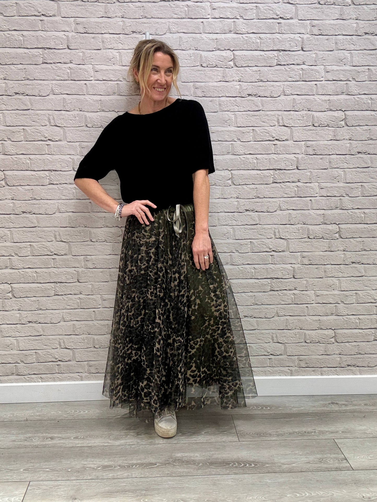 Minty Tulle Skirt | Khaki Leopard