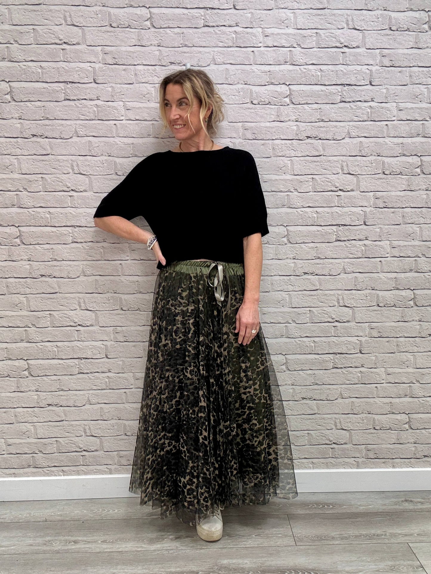 Minty Tulle Skirt | Khaki Leopard