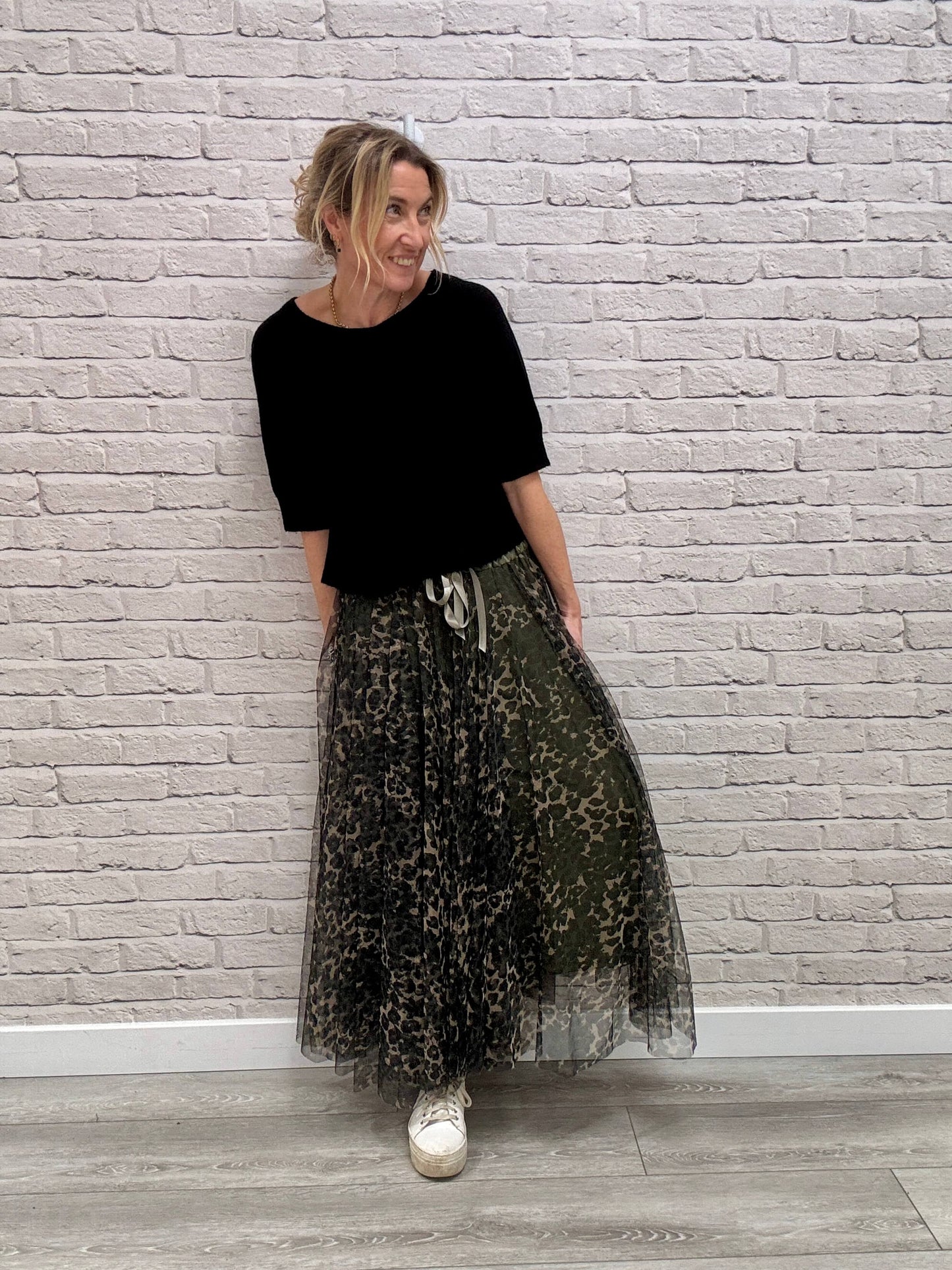 Minty Tulle Skirt | Khaki Leopard