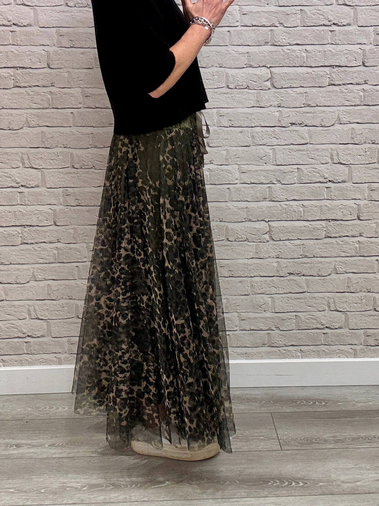 Minty Tulle Skirt | Khaki Leopard