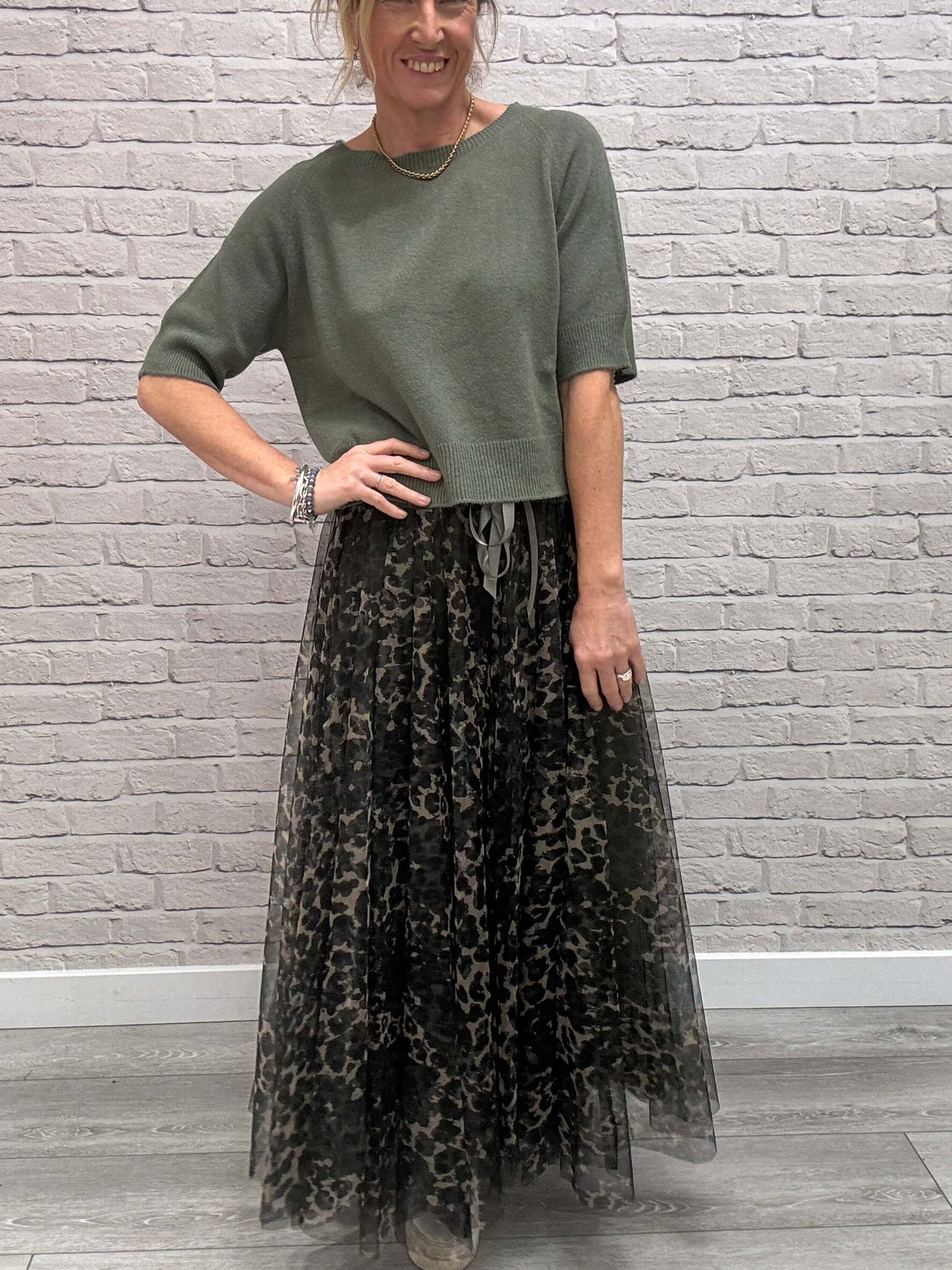 Minty Tulle Skirt | Khaki Leopard
