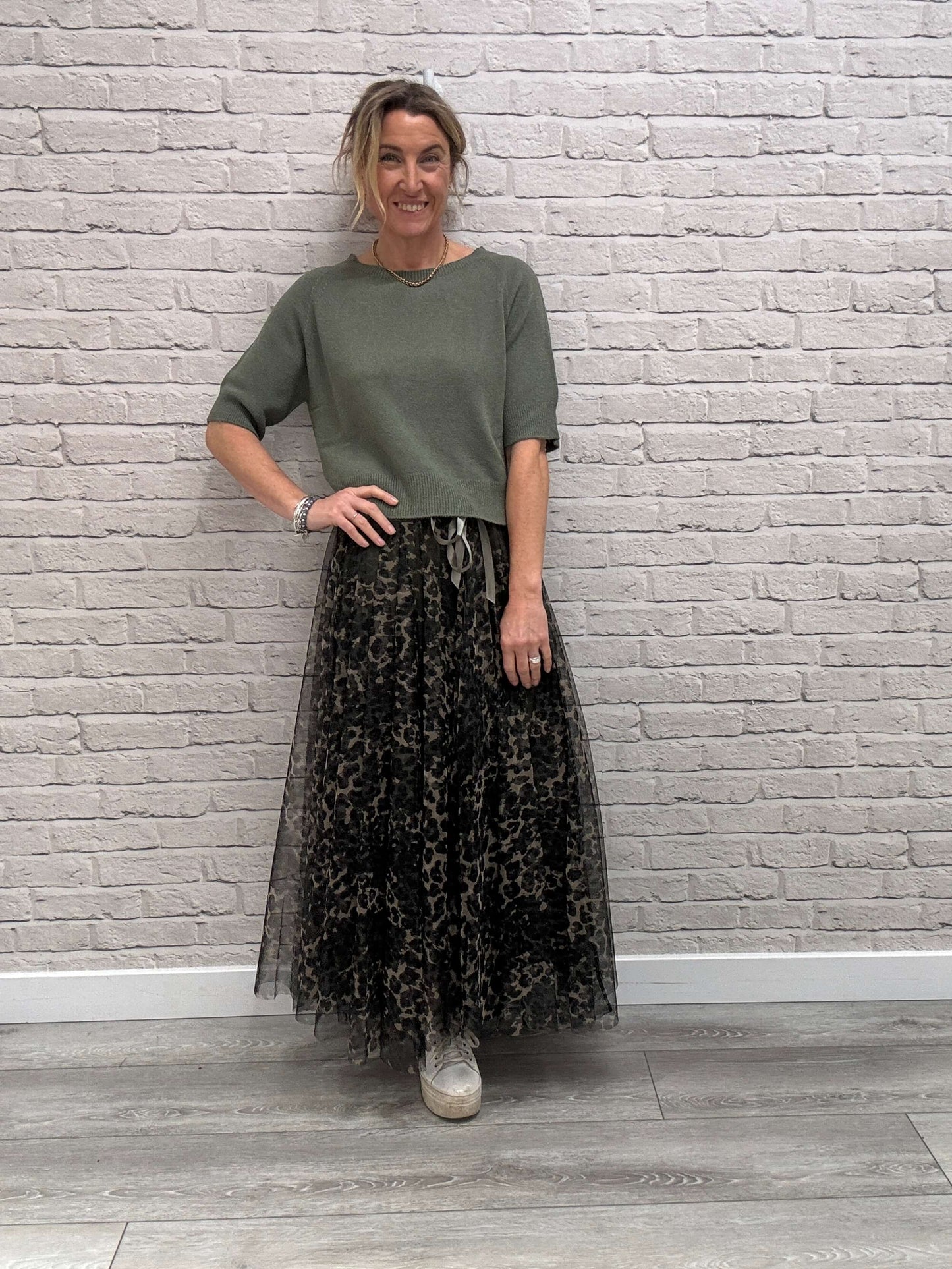 Minty Tulle Skirt | Khaki Leopard