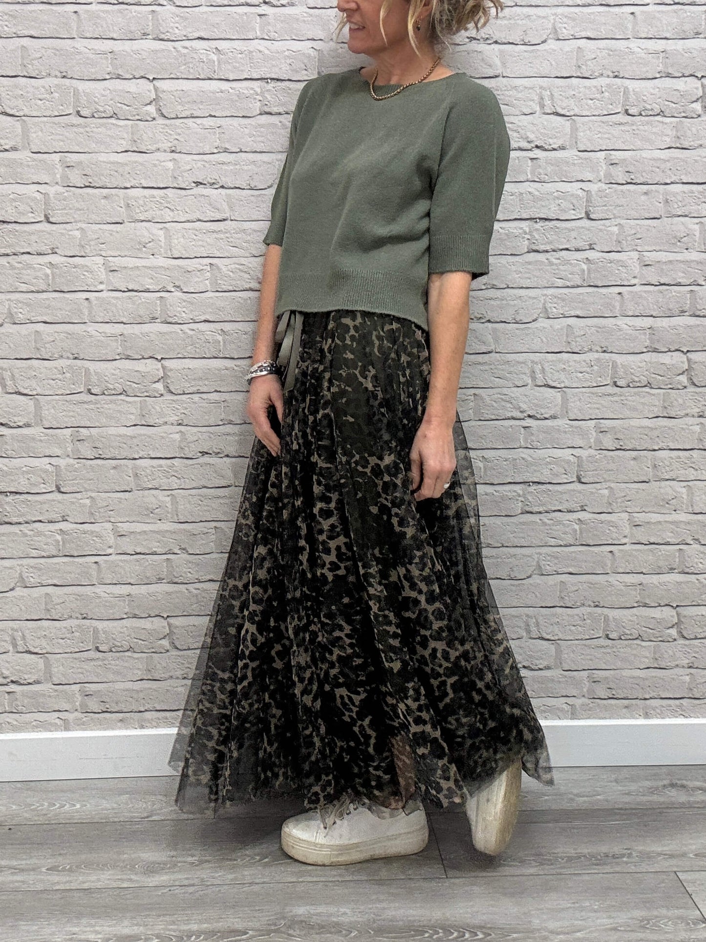 Minty Tulle Skirt | Khaki Leopard