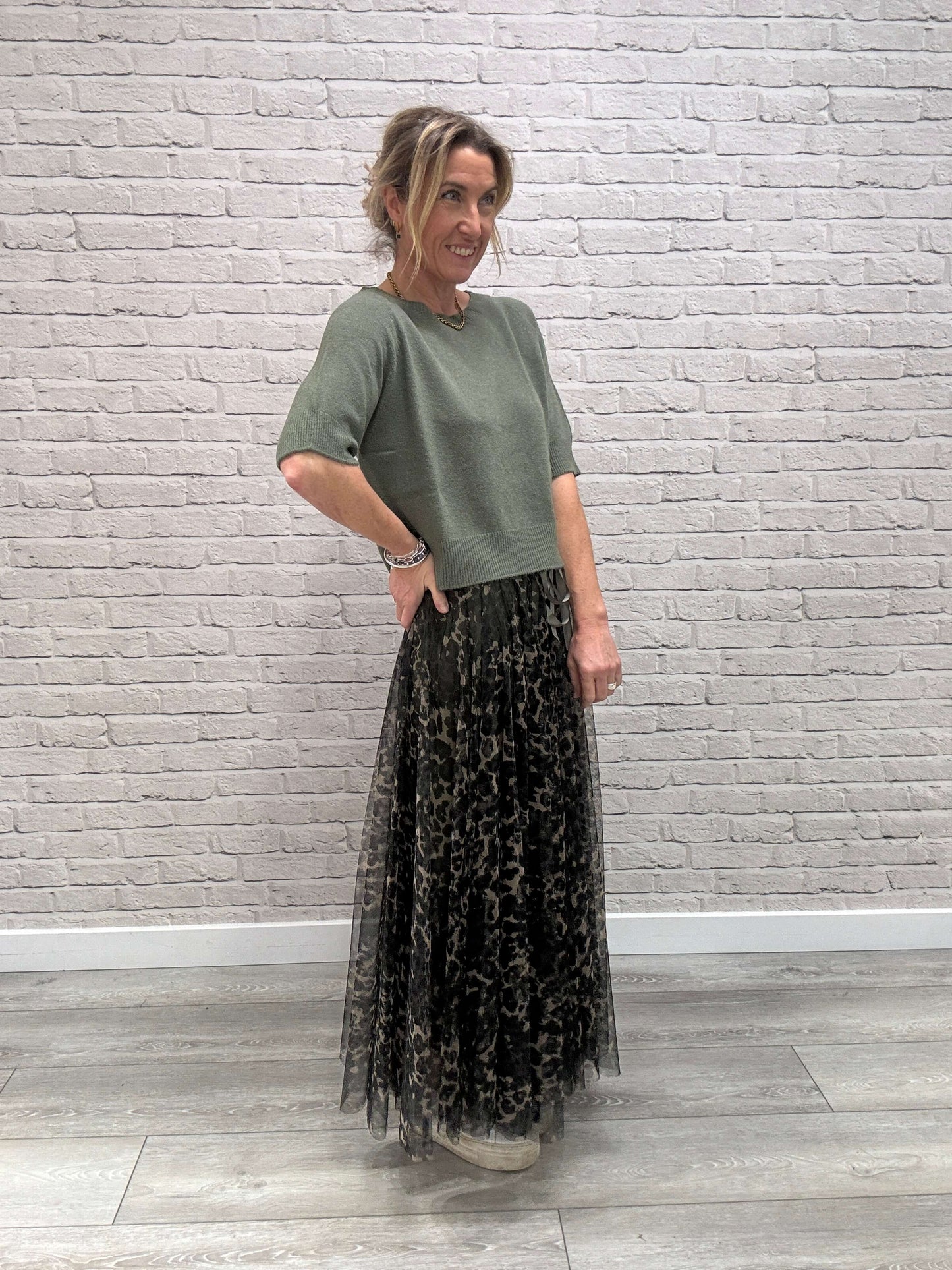 Minty Tulle Skirt | Khaki Leopard