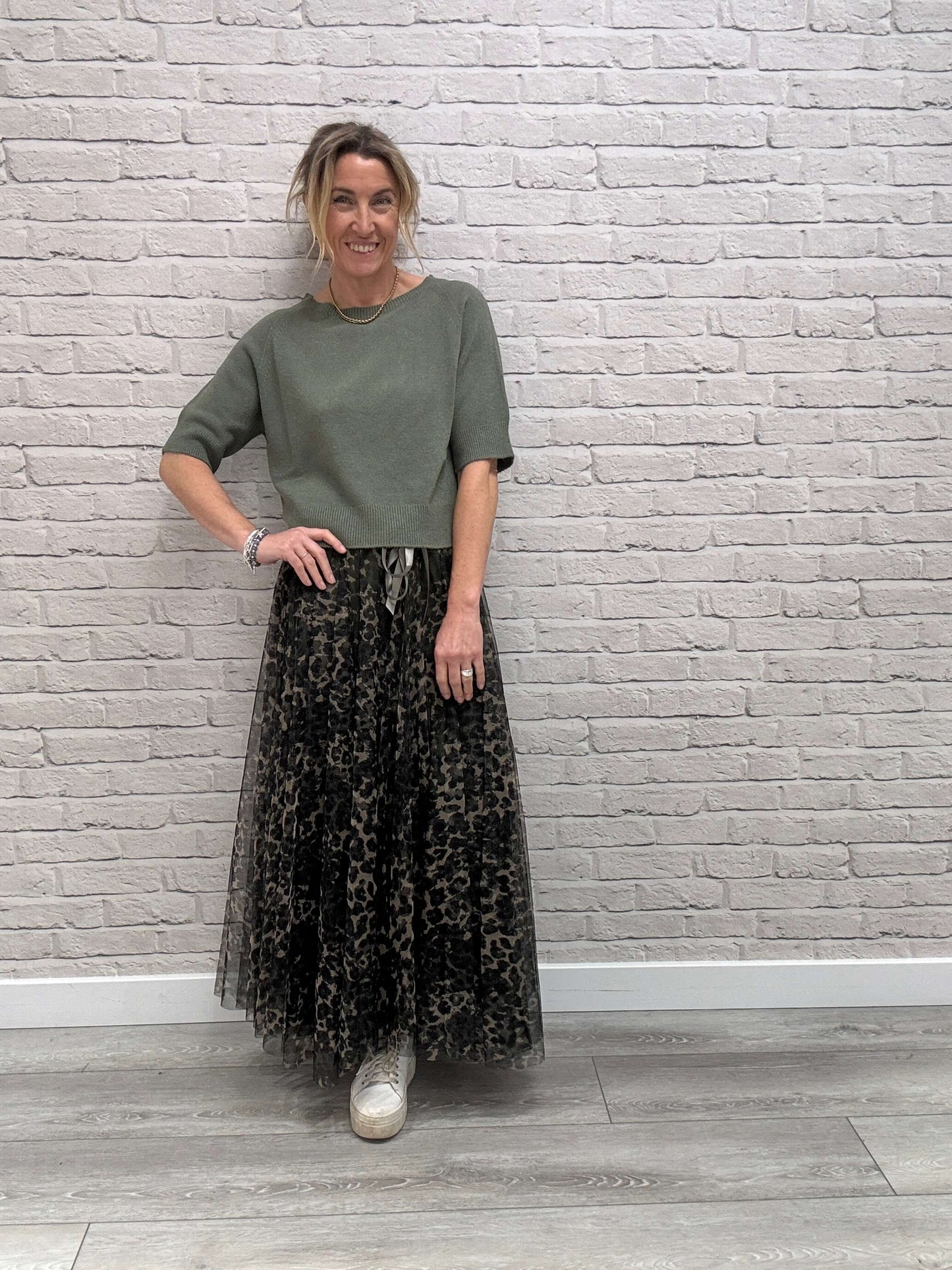 Minty Tulle Skirt | Khaki Leopard